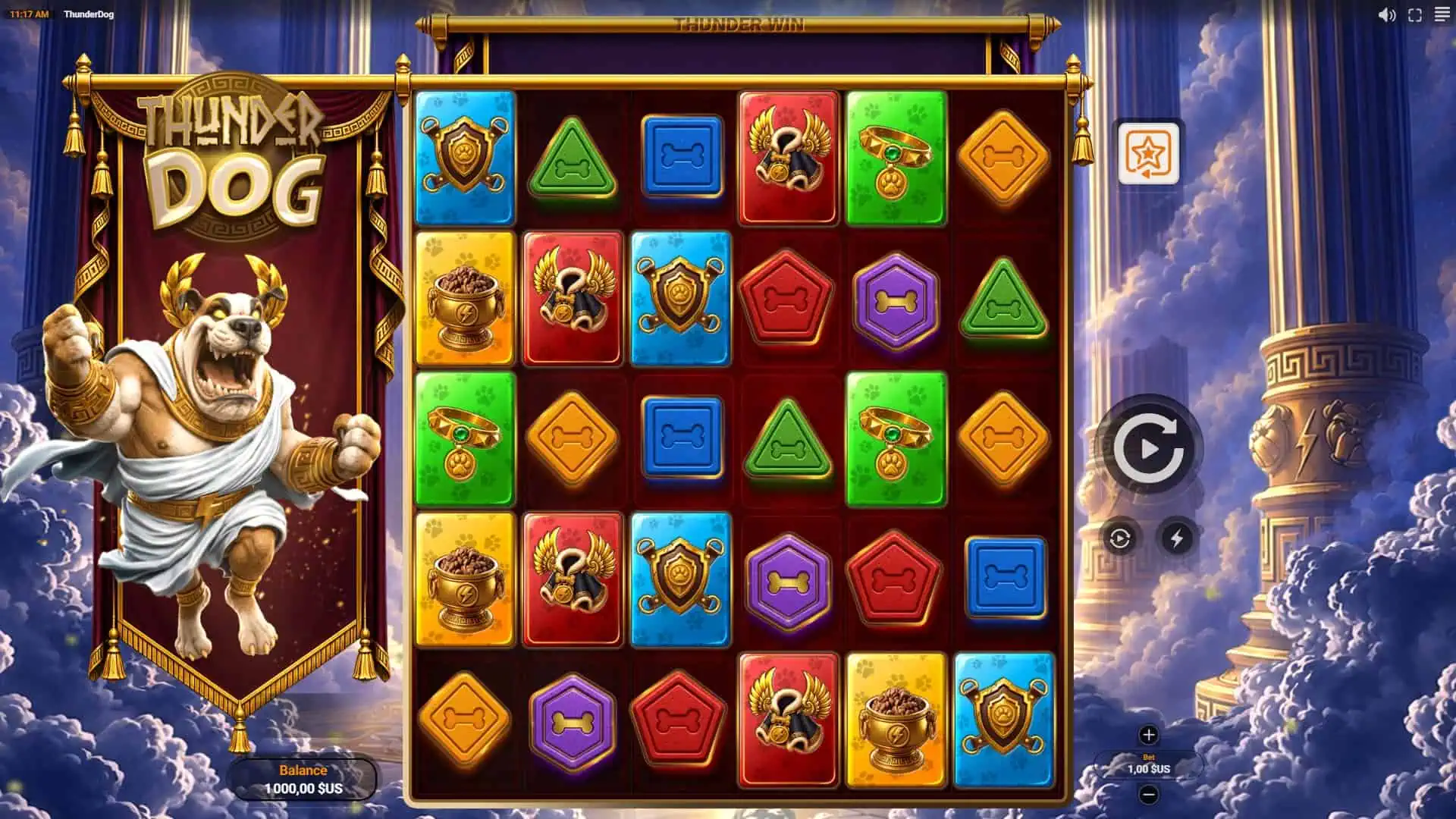 Thunder Dog slot gameplay reels
