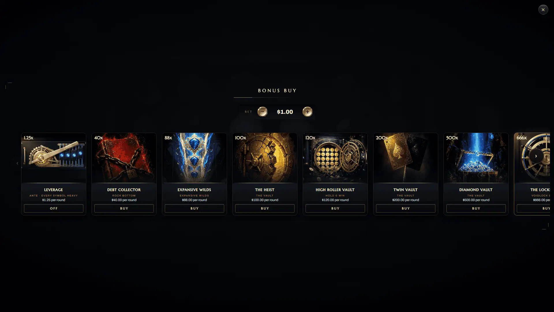 Debt & Diamonds bonus buy menu