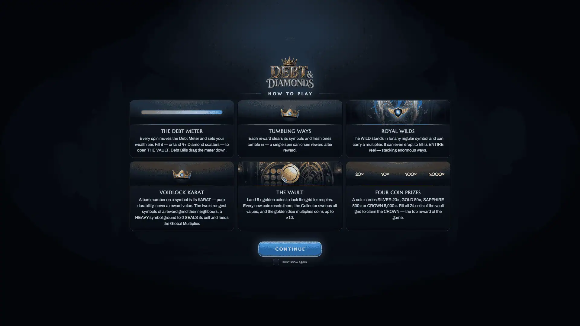 Debt & Diamonds slot intro screen