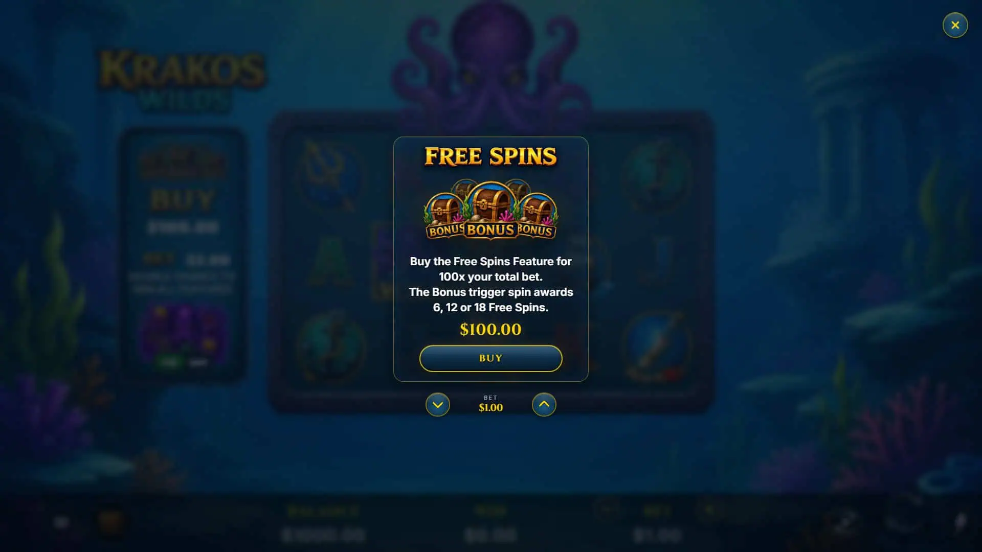 Krakos Wilds bonus buy menu