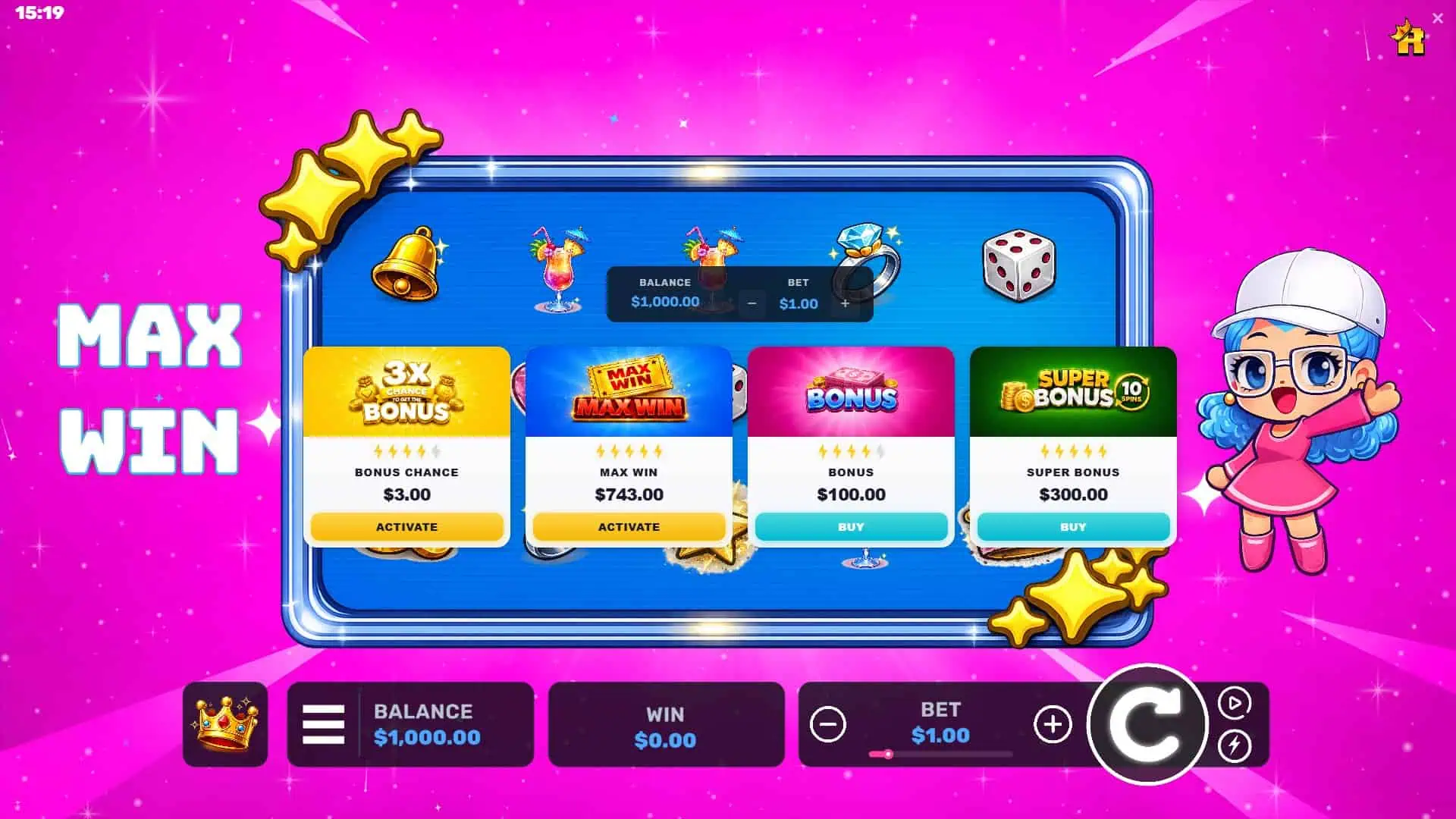 Max Win bonus buy menu