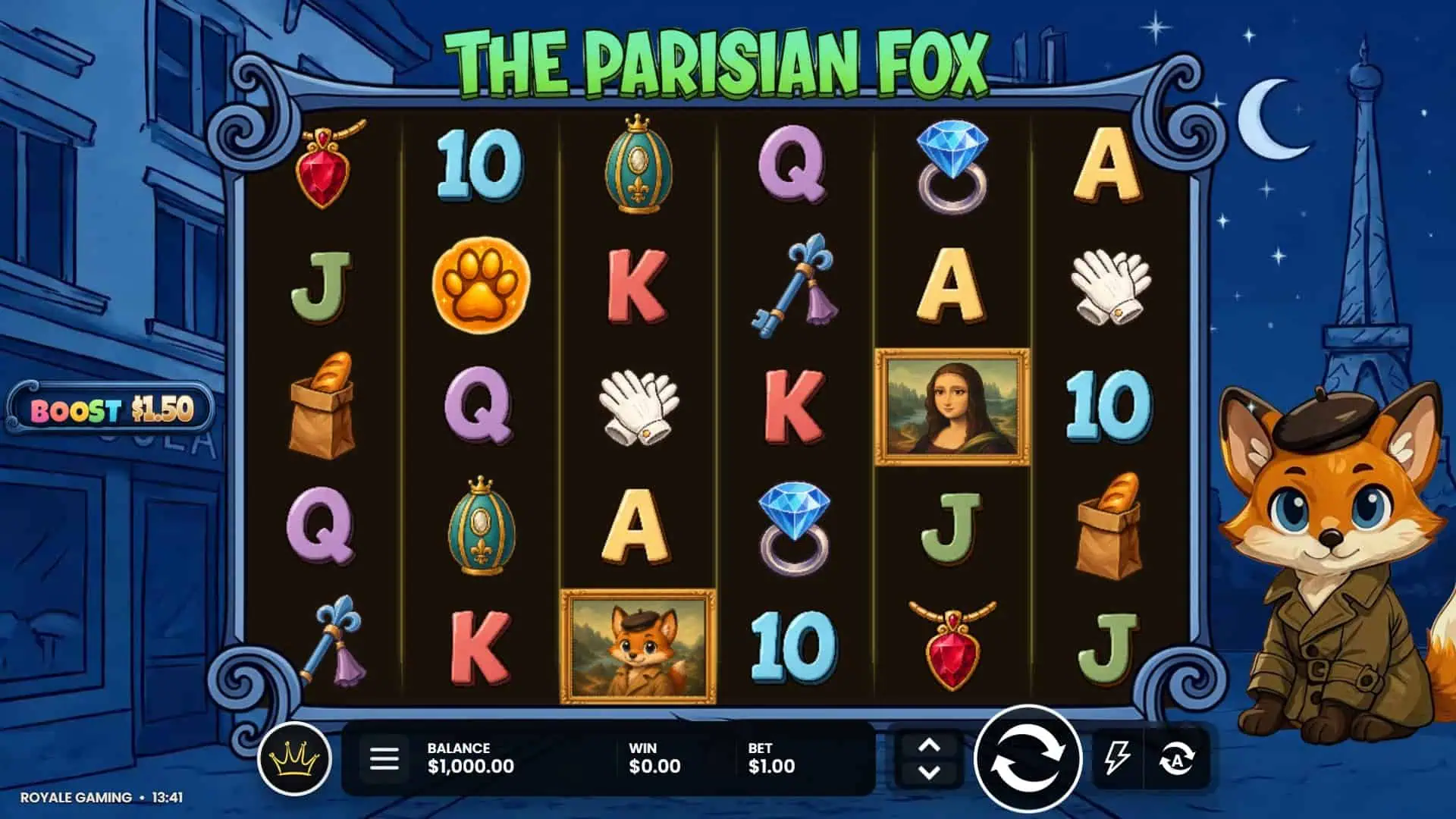 The Parisian Fox slot gameplay reels