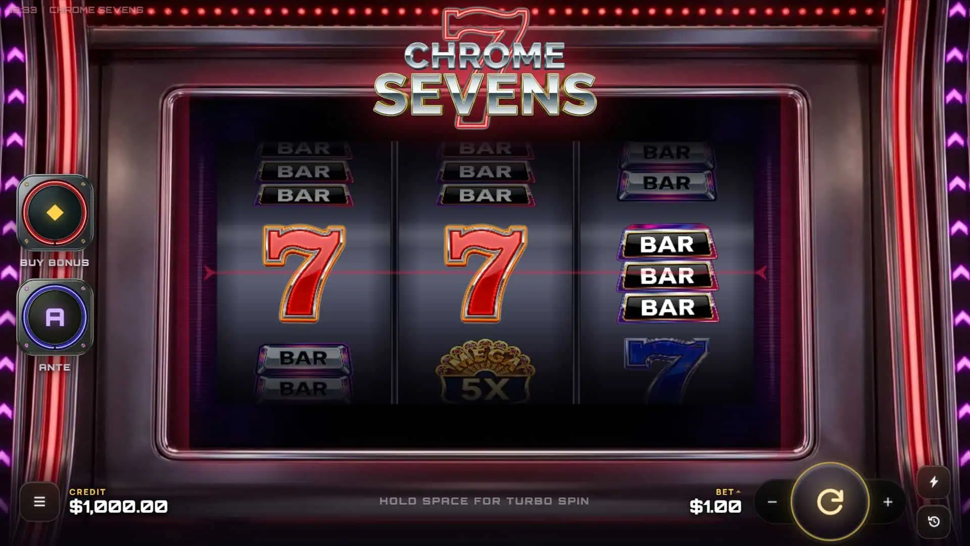 Chrome Sevens slot gameplay reels