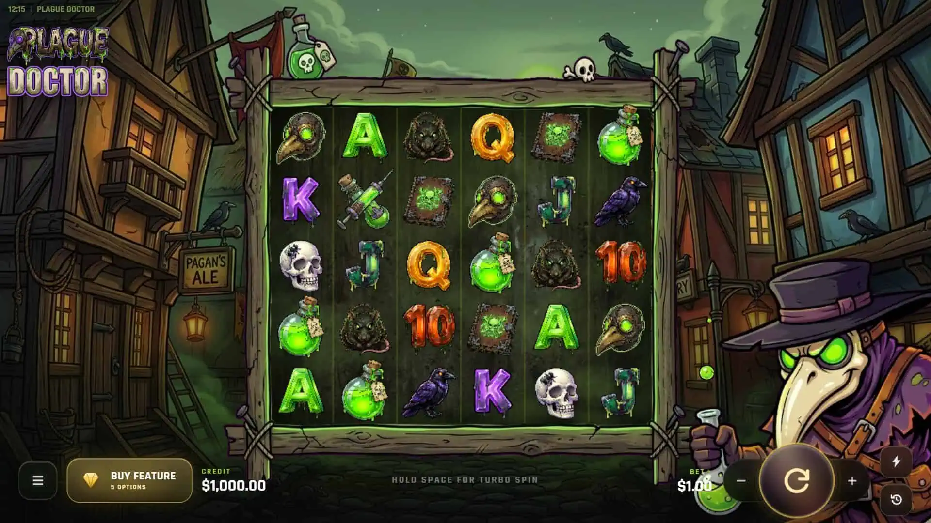 Plague Doctor slot gameplay reels