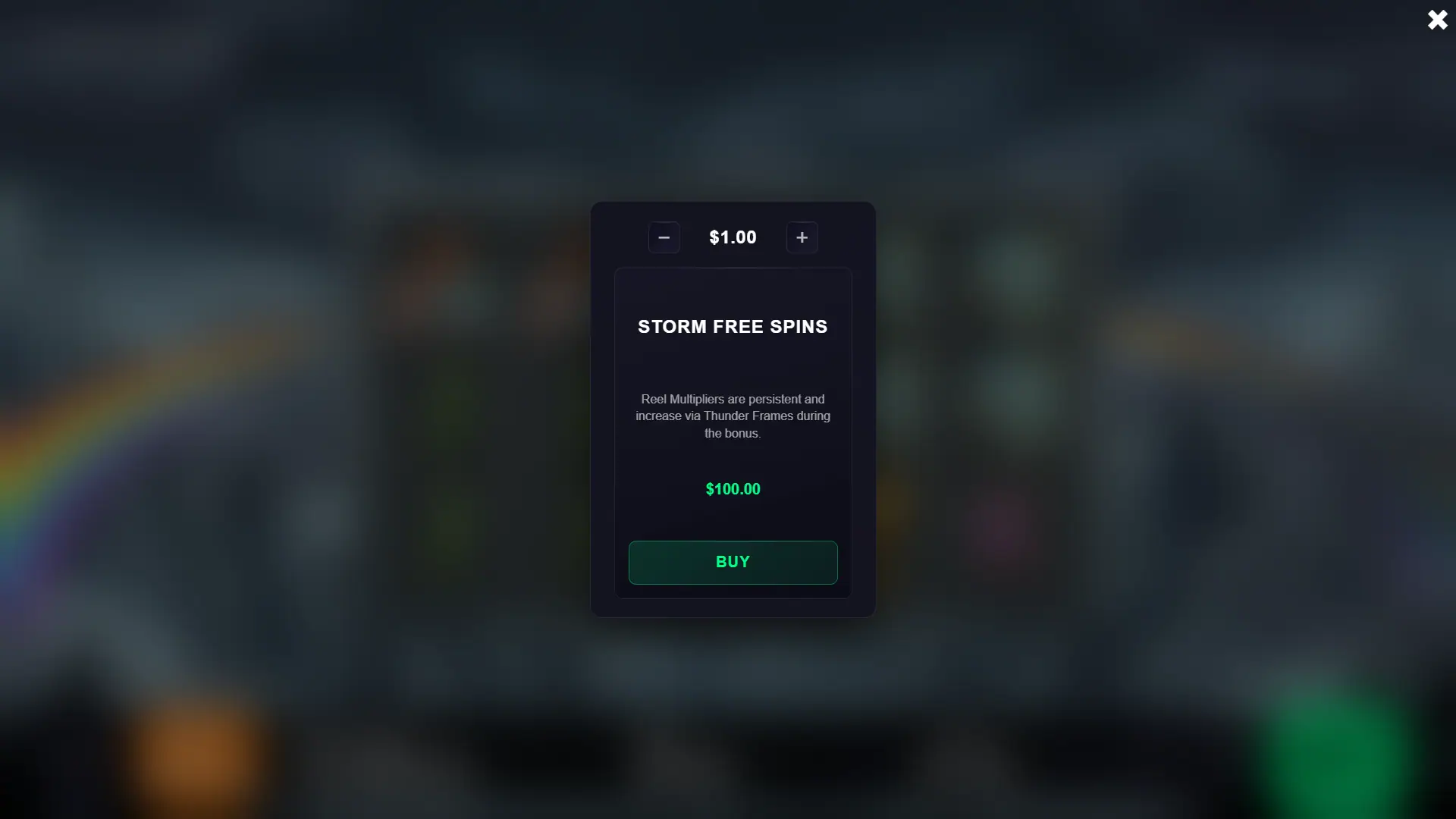 Reels of Thunder bonus buy menu