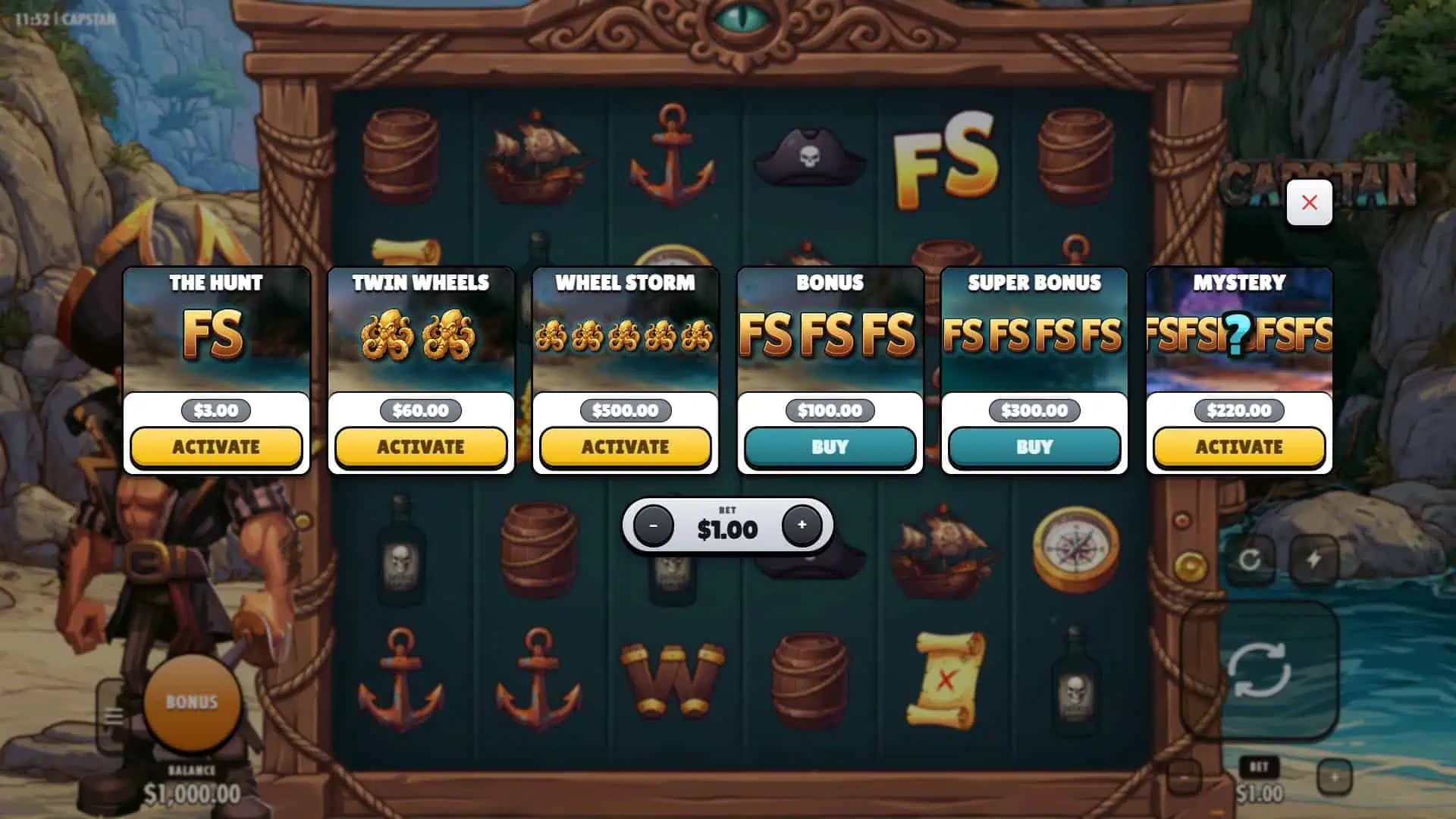 Capstan bonus buy menu