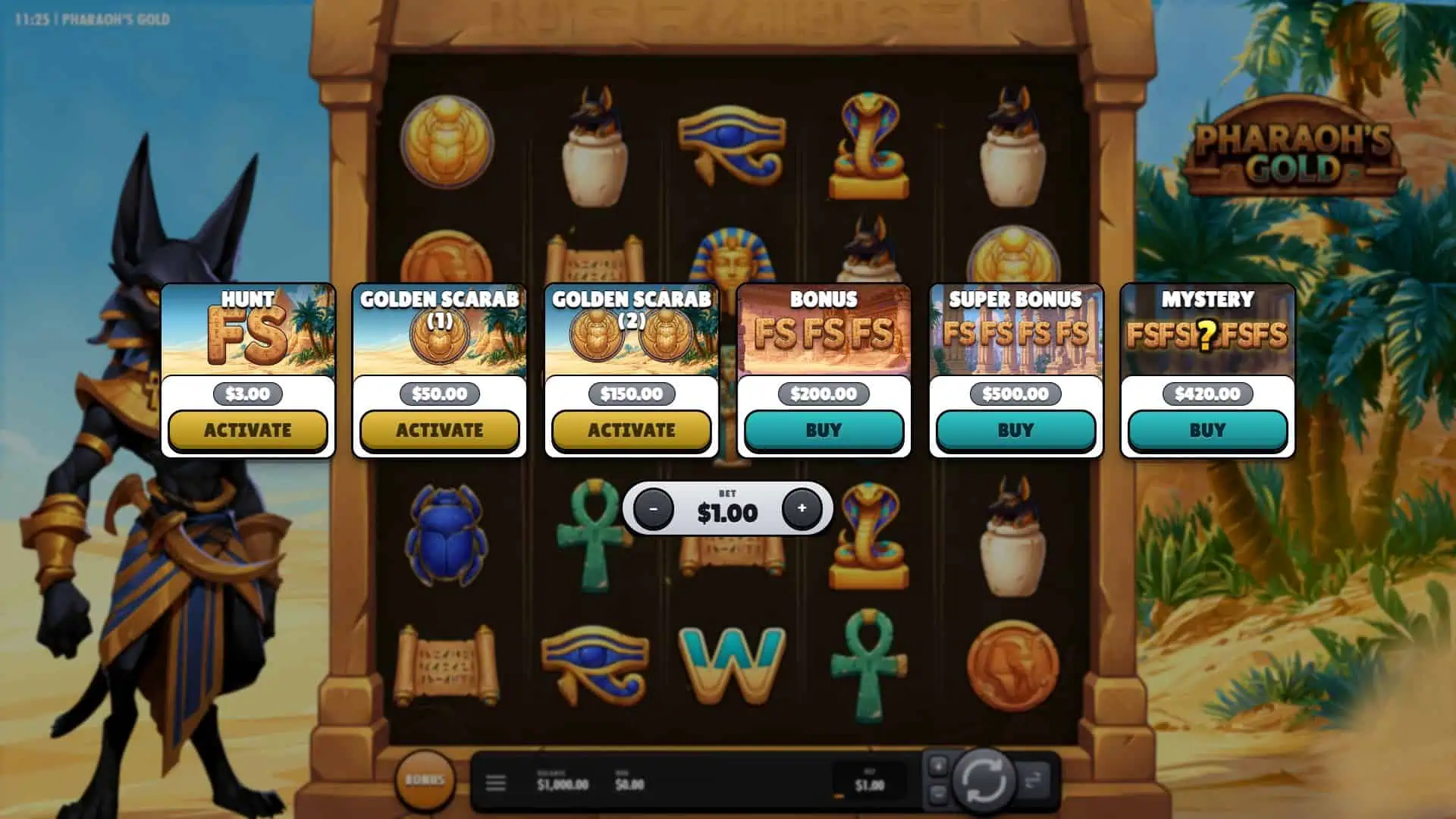 Pharaoh's Gold bonus buy menu