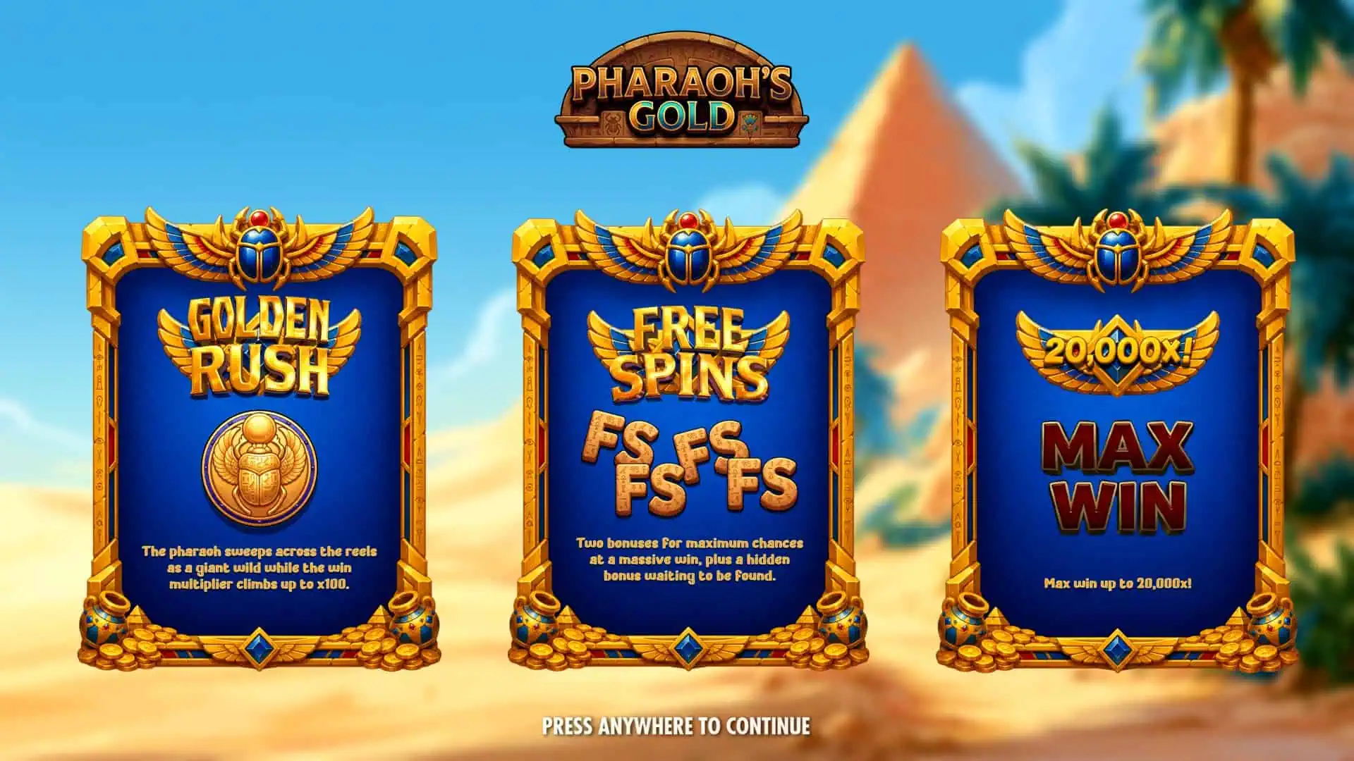 Pharaoh's Gold slot intro screen