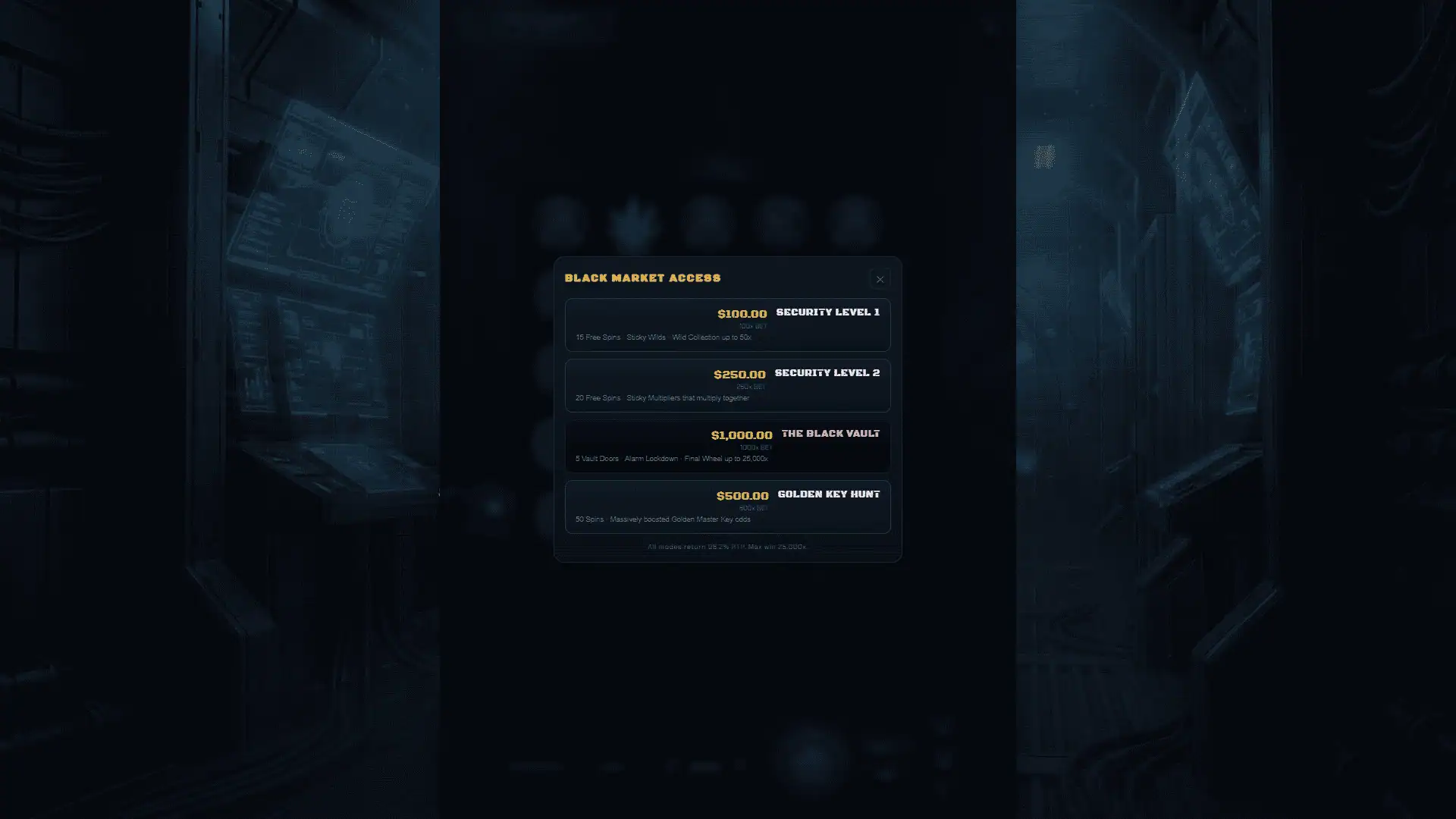 Blacksite X bonus buy menu