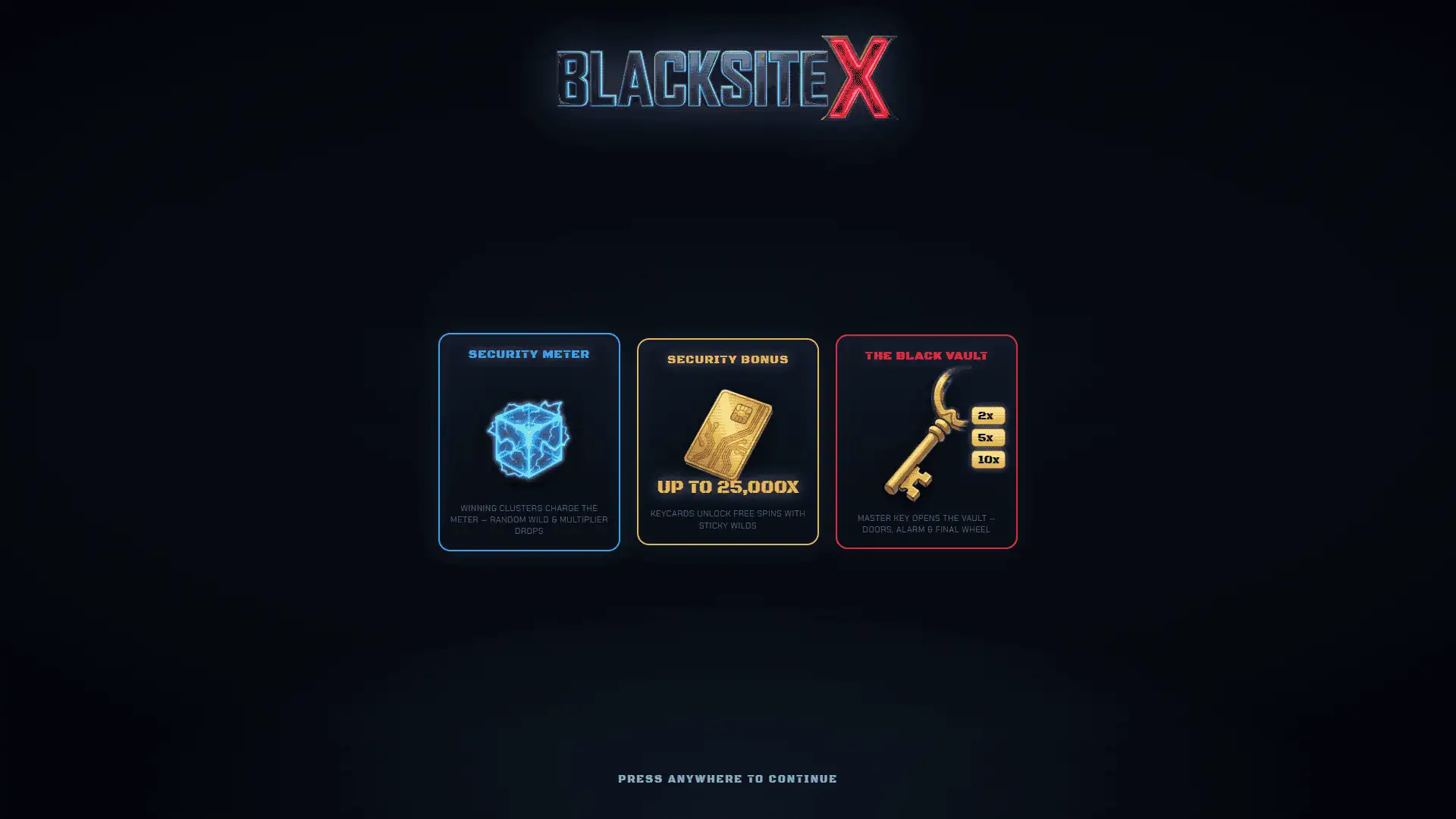 Blacksite X slot intro screen