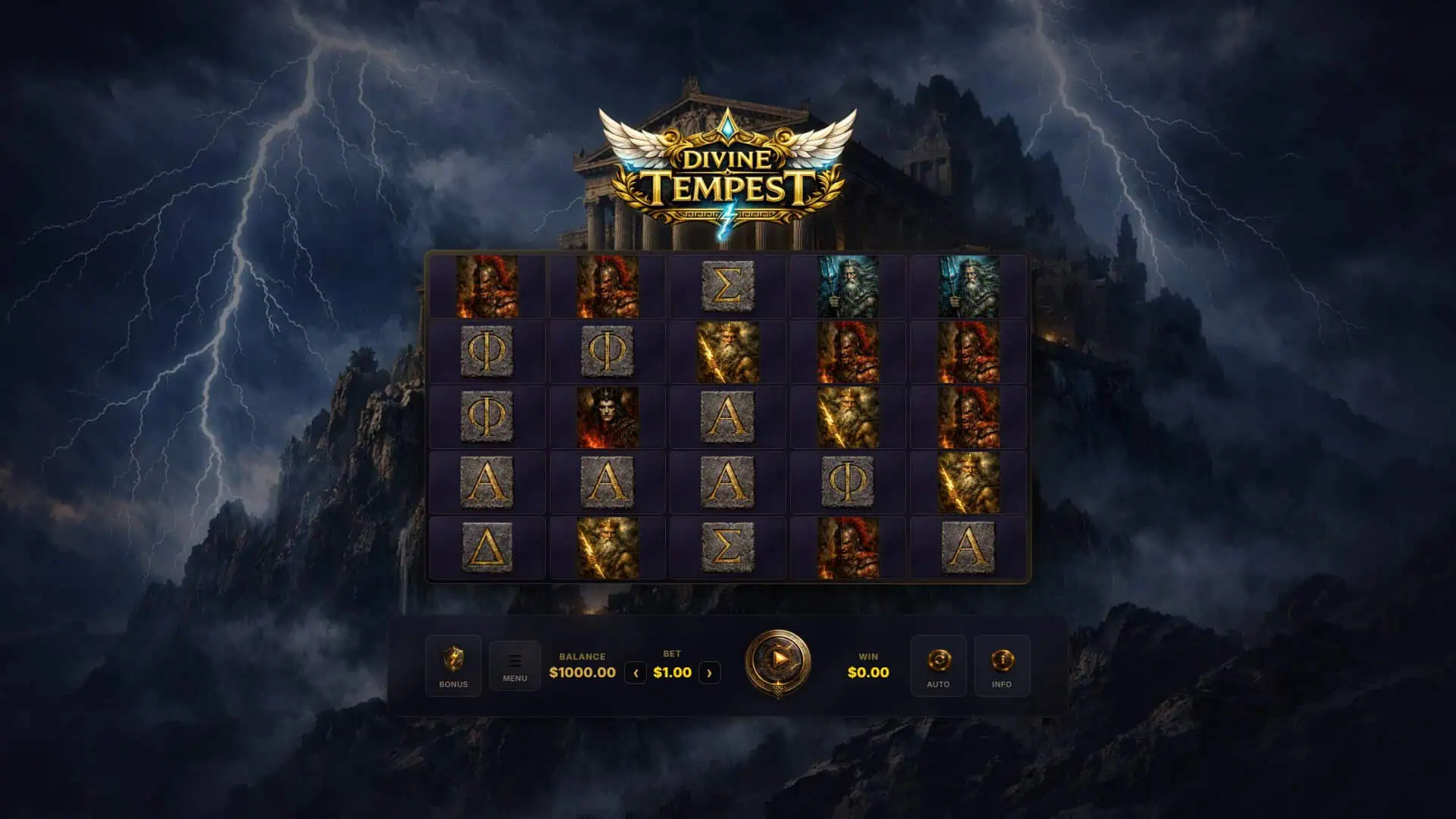 Divine Tempest slot gameplay reels