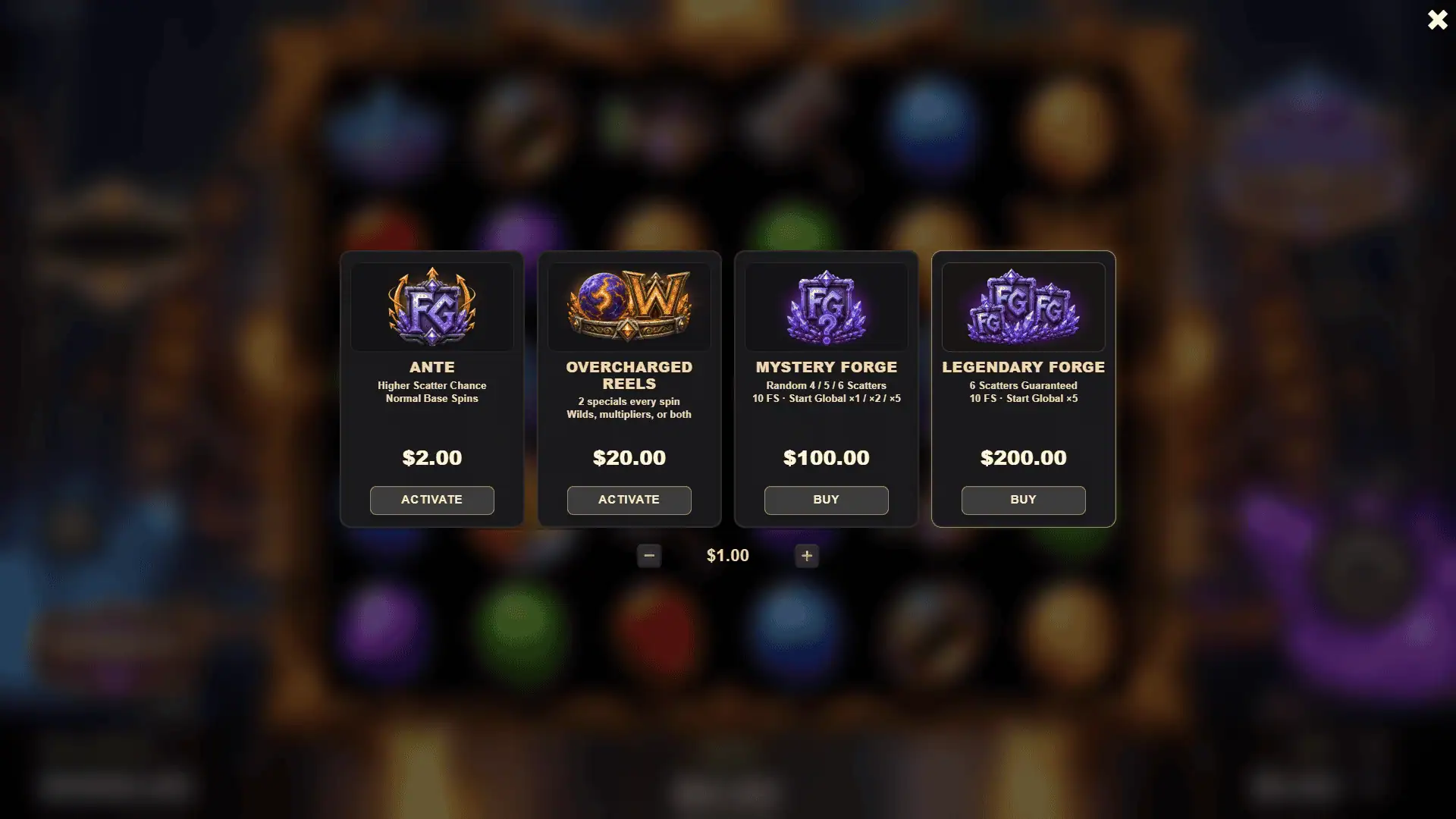 Crystal Forge bonus buy menu