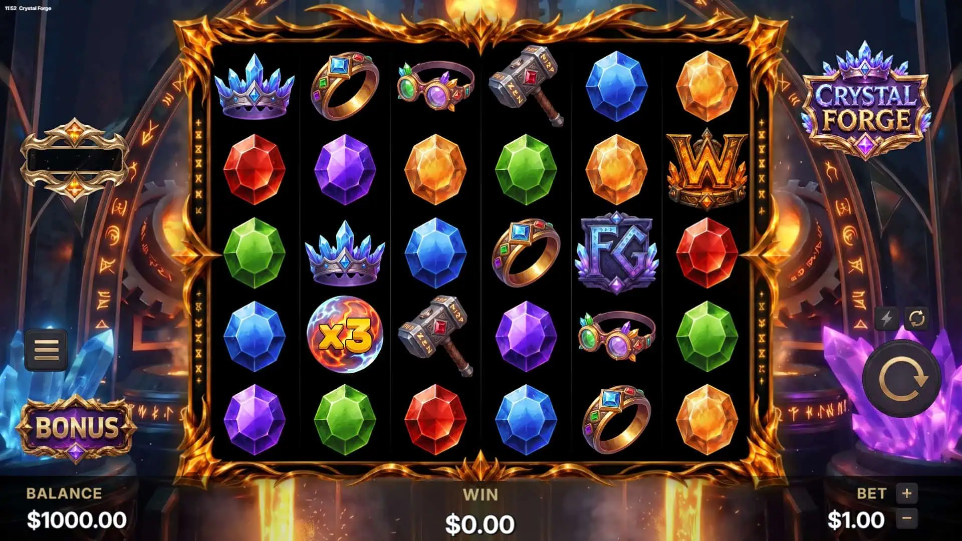 Crystal Forge slot gameplay reels