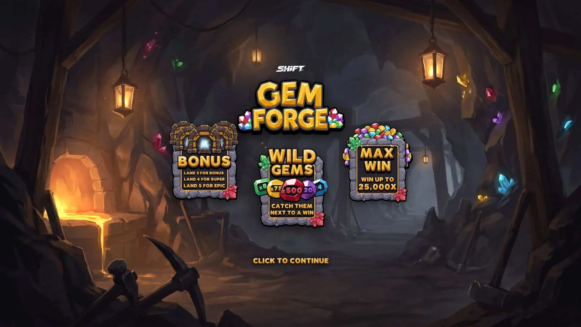 Gem Forge slot intro screen