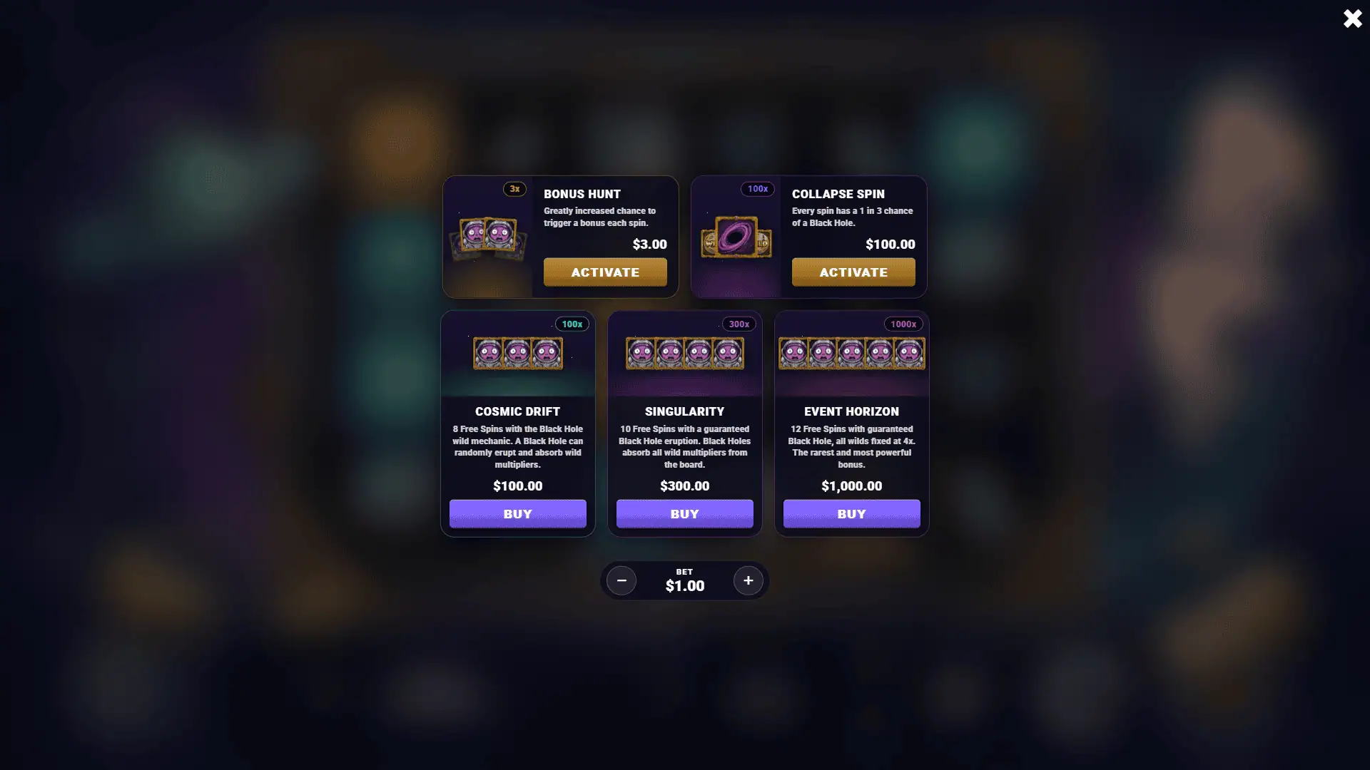 Milky Ways bonus buy menu