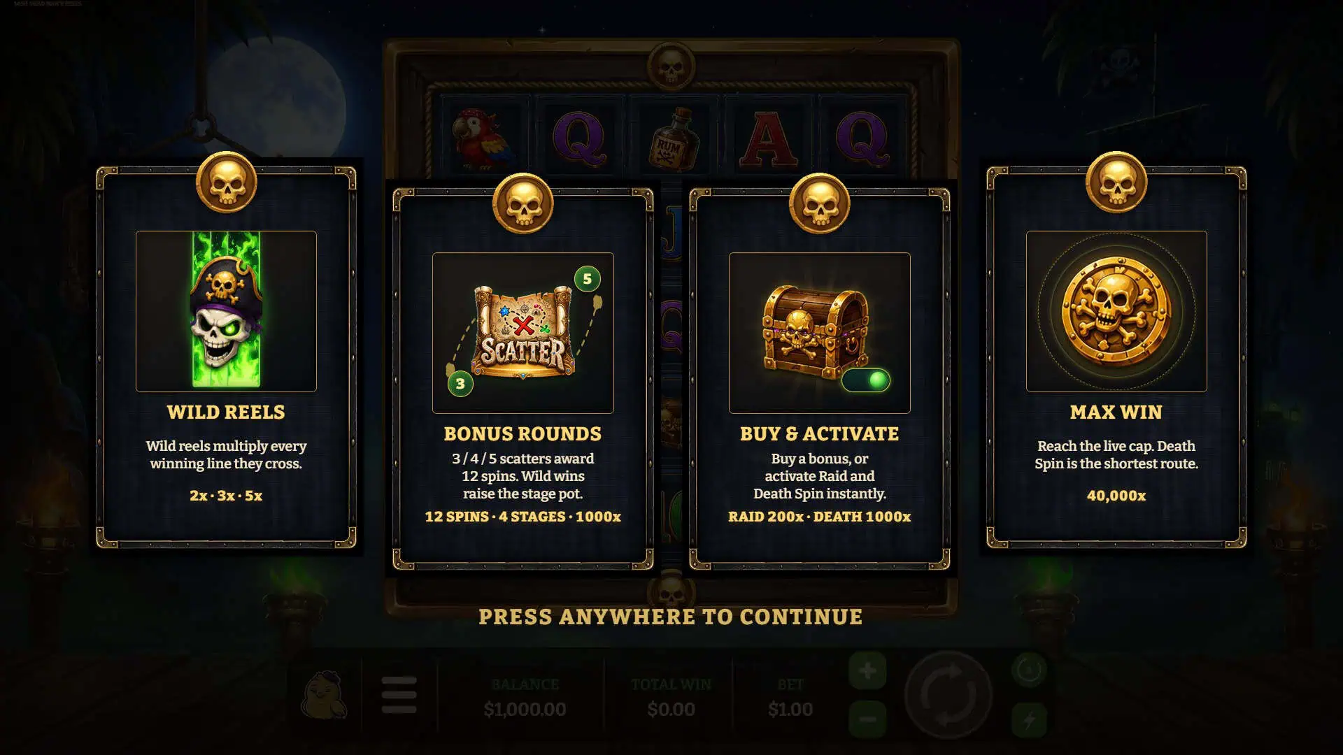 Dead Man's Reels slot intro screen