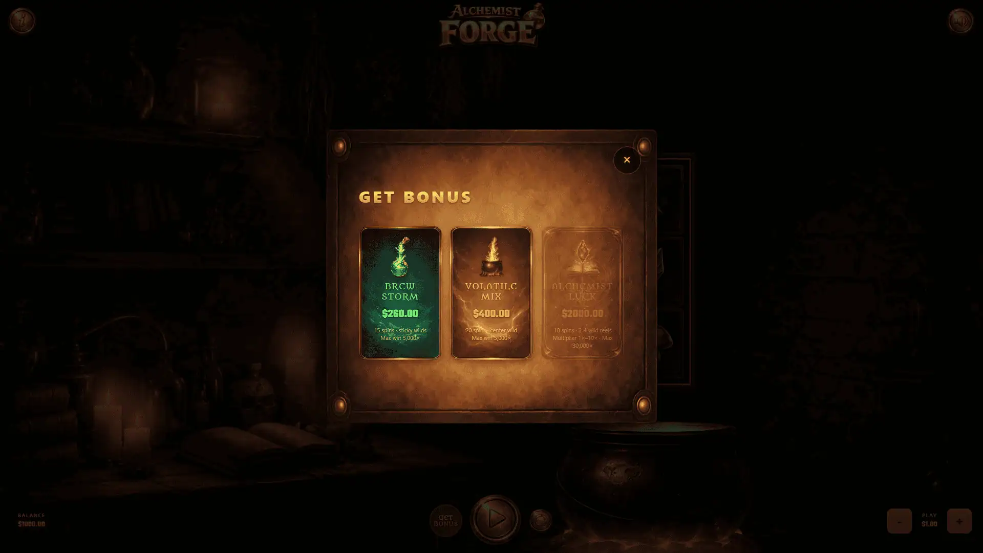 Alchemist Forge bonus buy menu