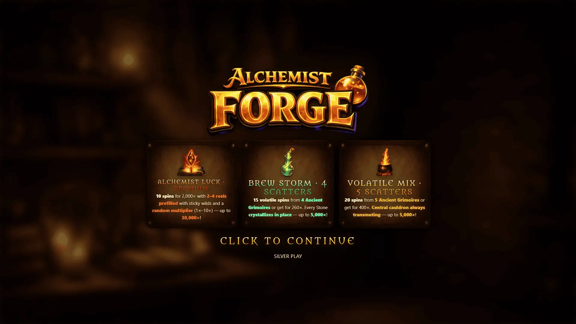 Alchemist Forge slot intro screen