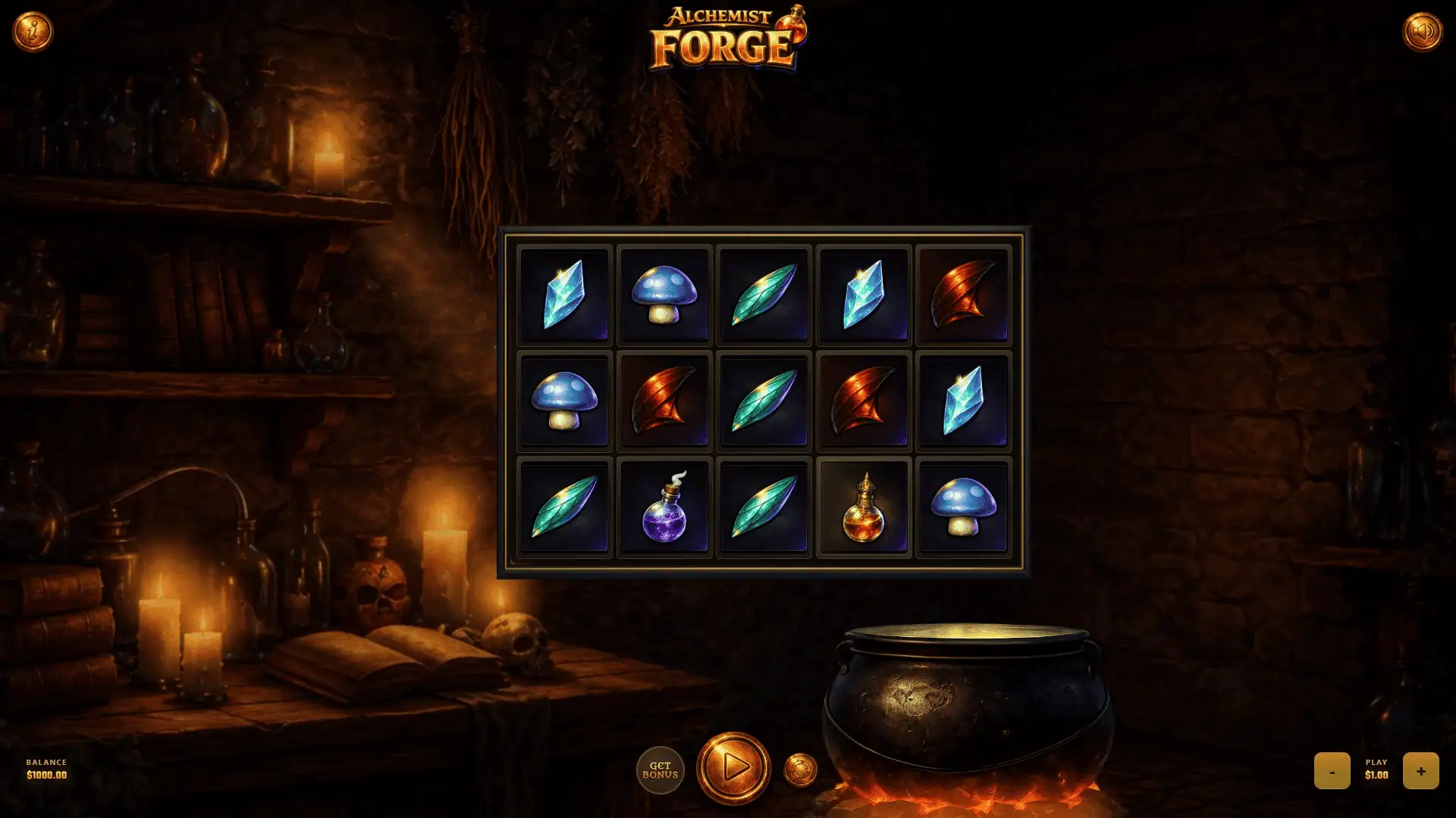 Alchemist Forge slot gameplay reels