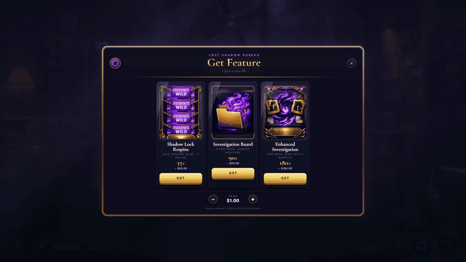 Lost Shadow Bureau bonus buy menu