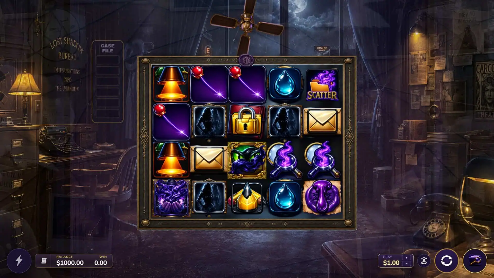Lost Shadow Bureau slot gameplay reels