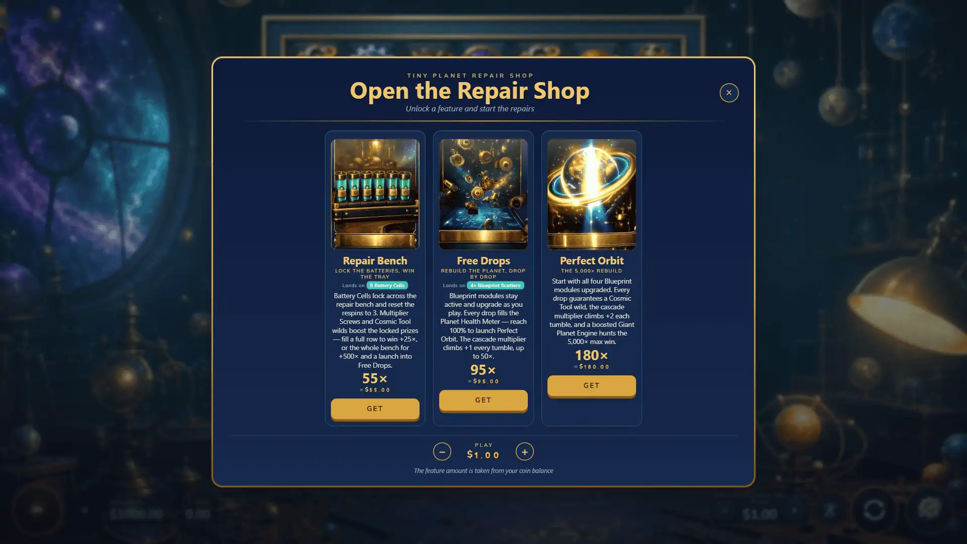 TinyPlanet Repair Shop bonus buy menu