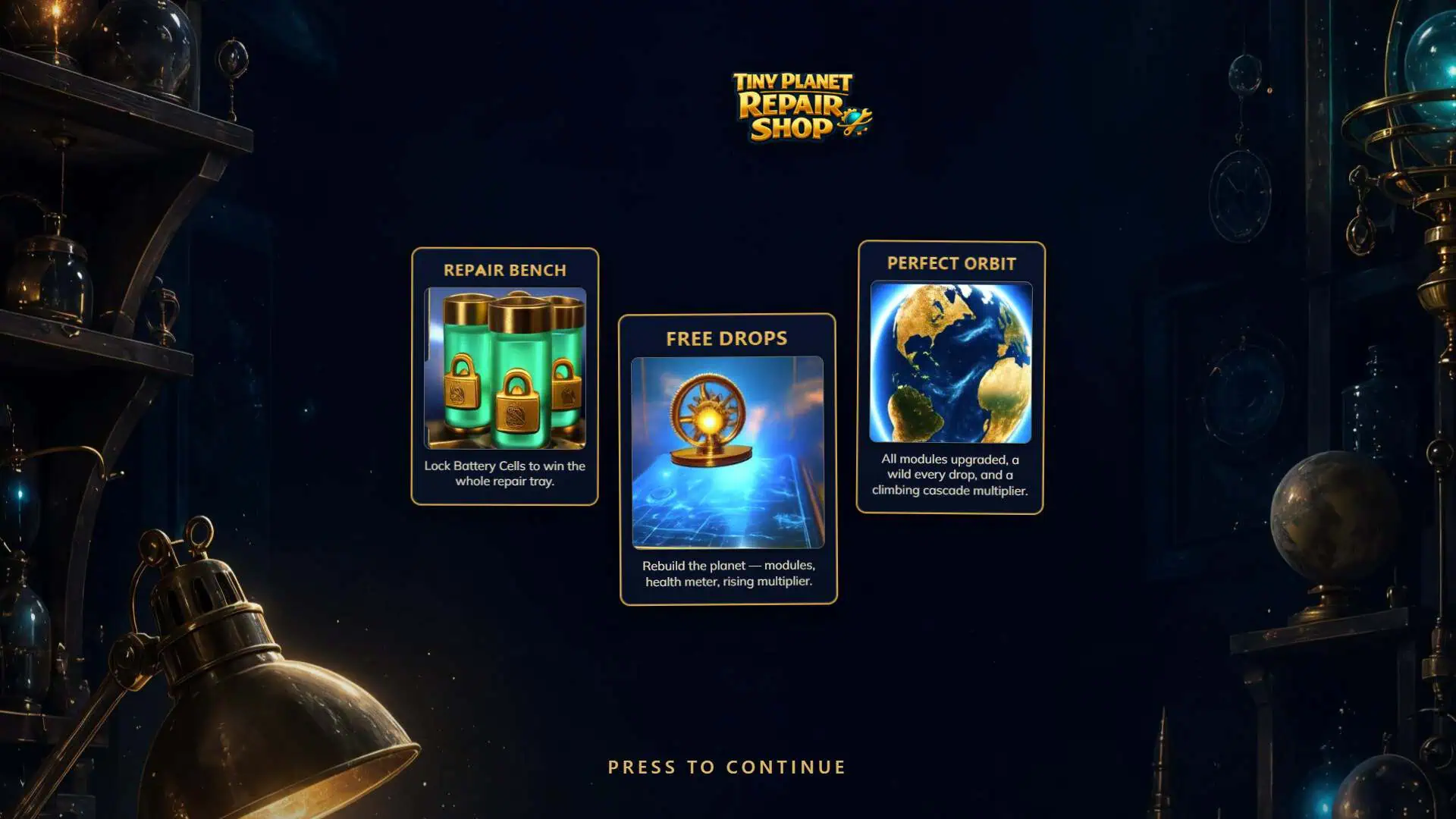 TinyPlanet Repair Shop slot intro screen