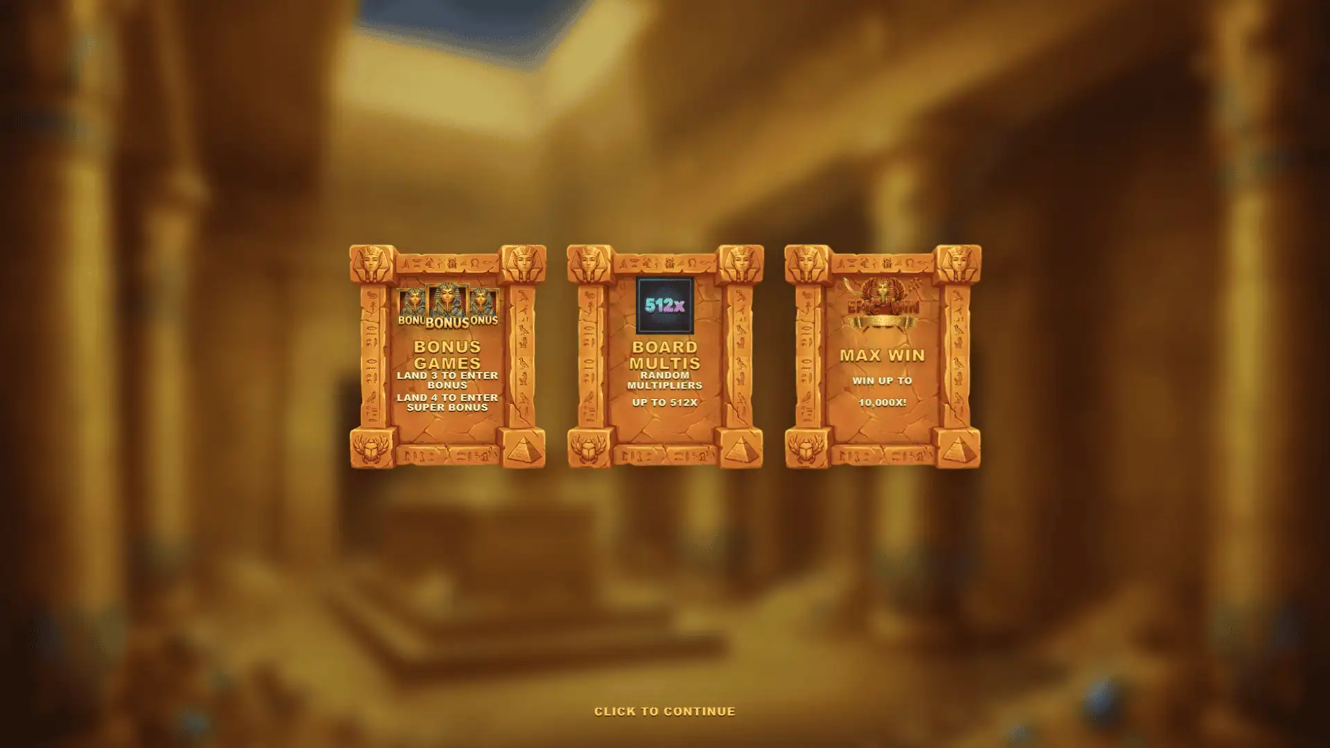 Pharaohs Clusters slot intro screen