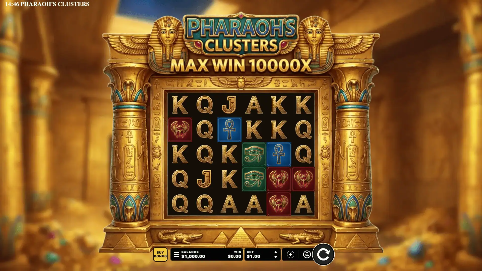 Pharaohs Clusters slot gameplay reels
