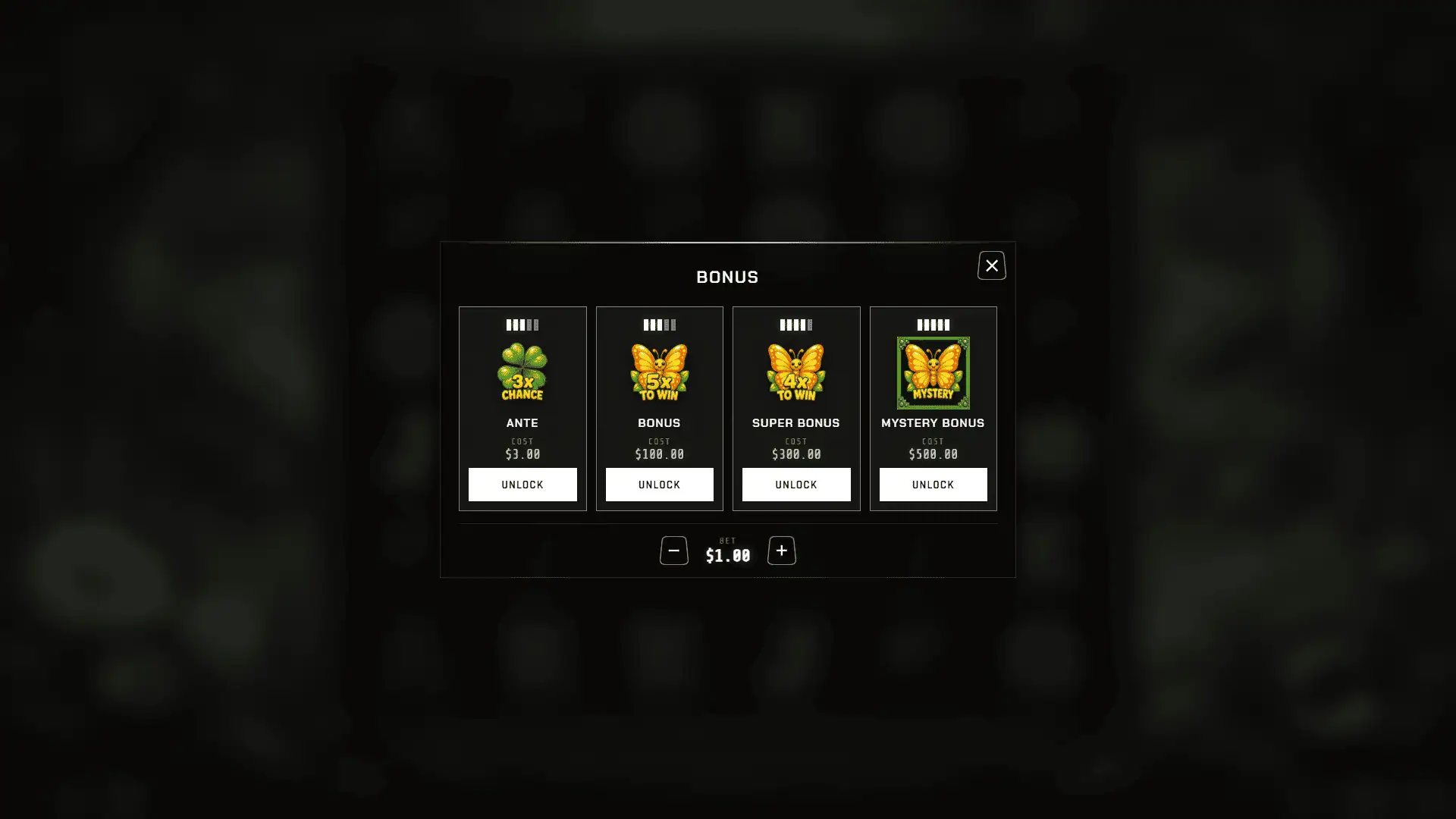 Forest Bounty bonus buy menu
