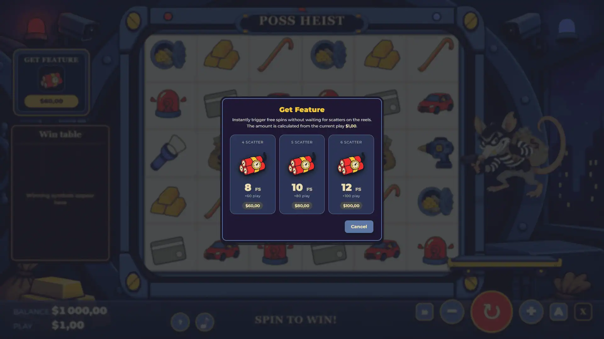 Poss Heist bonus buy menu
