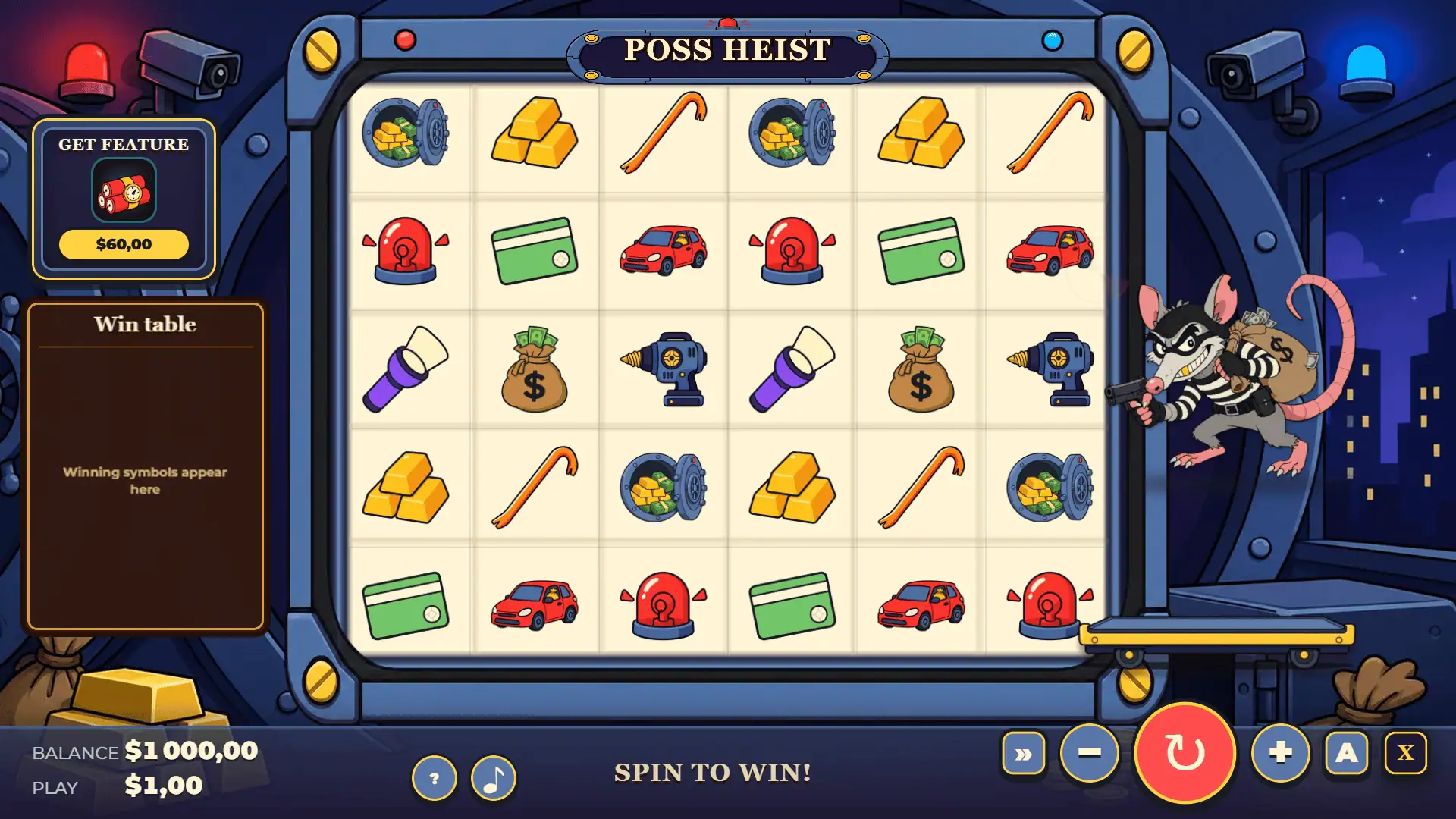 Poss Heist slot gameplay reels