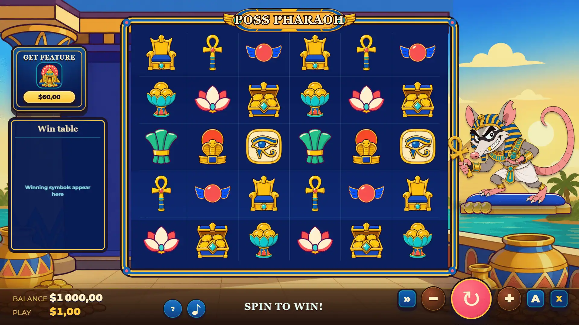 Poss Pharaoh slot gameplay reels