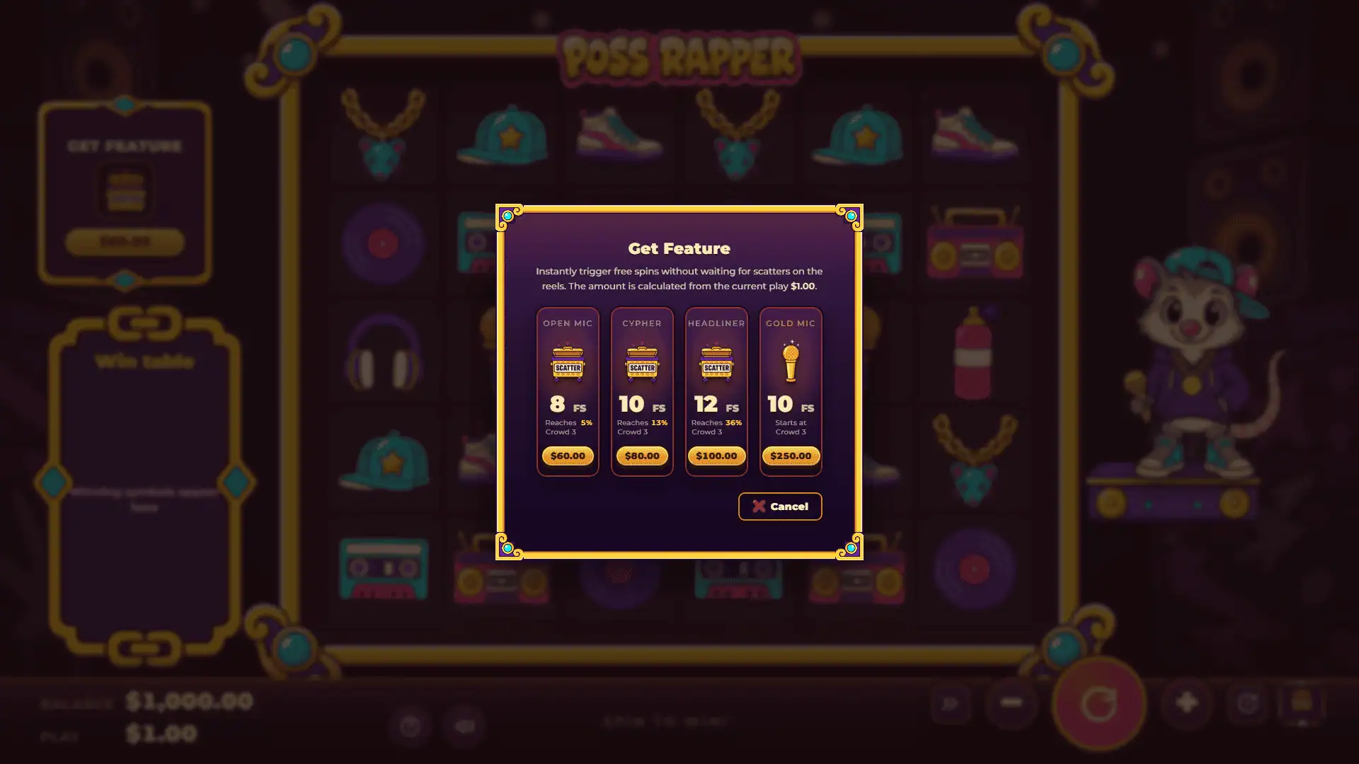 Poss Rapper bonus buy menu