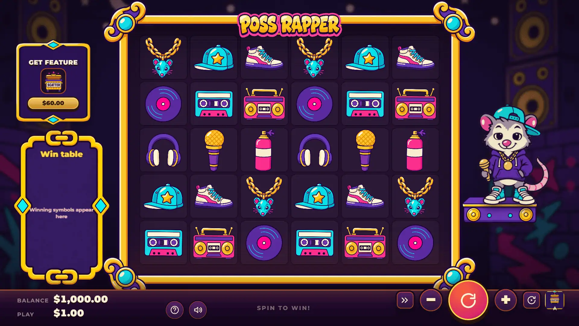 Poss Rapper slot gameplay reels