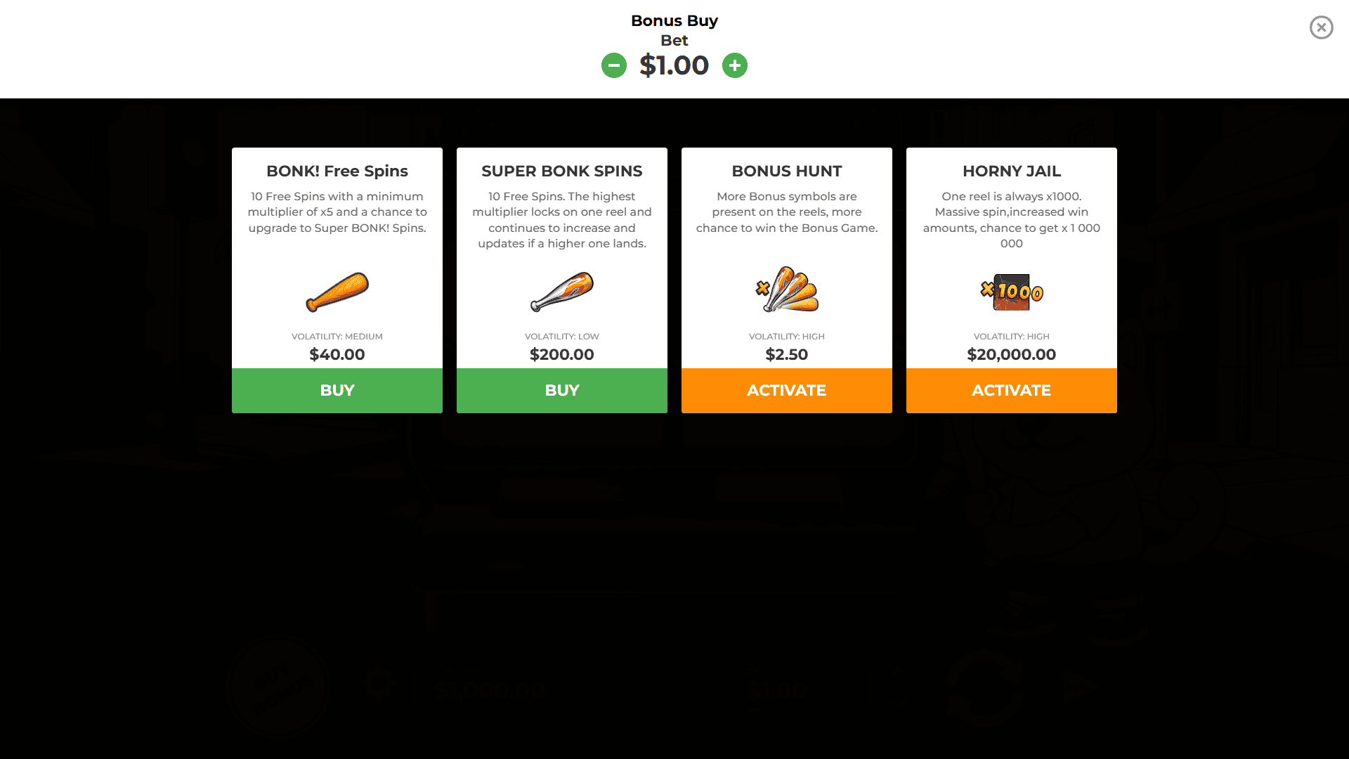 Bonk Boi bonus buy menu