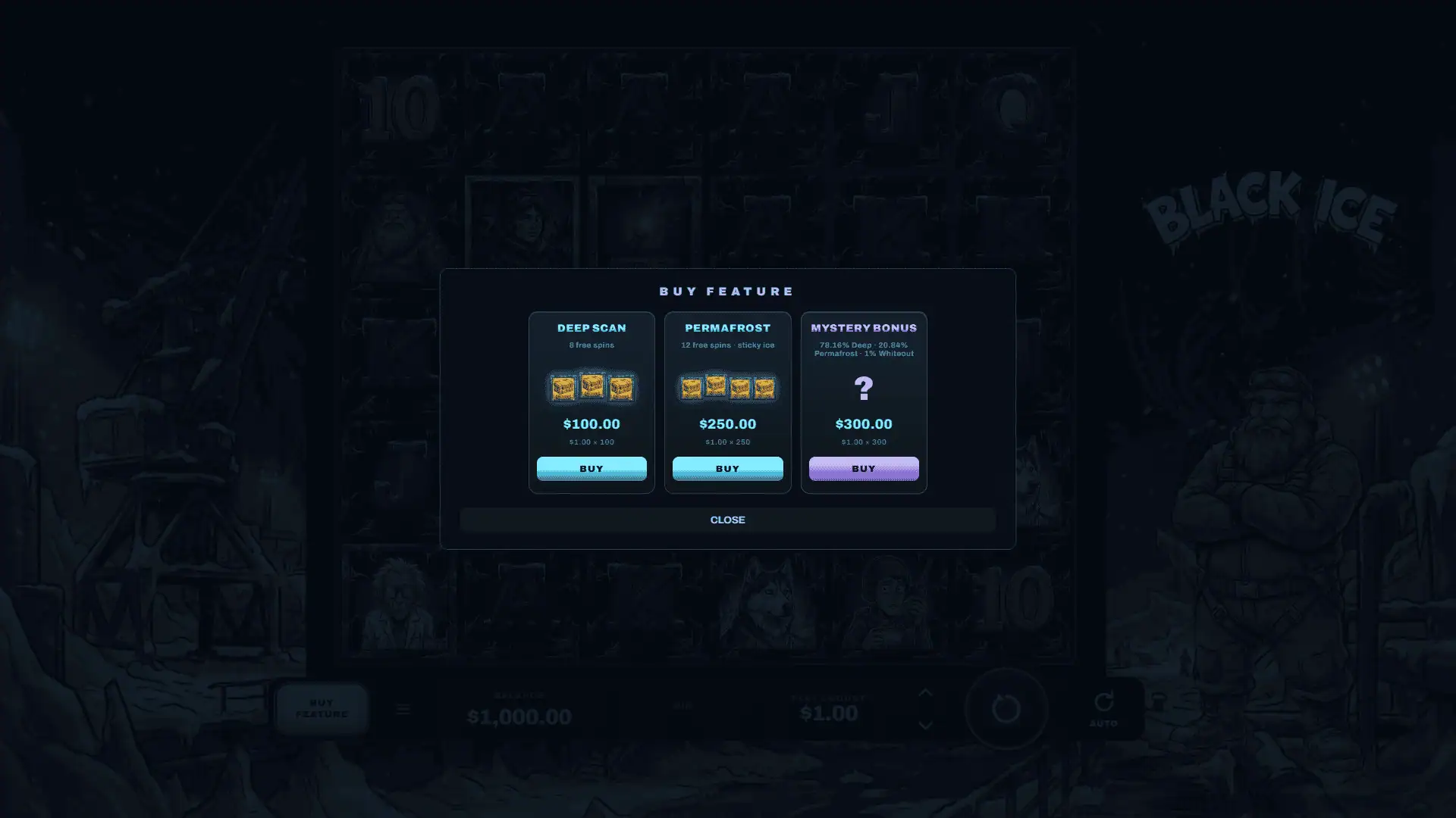 Black Ice bonus buy menu