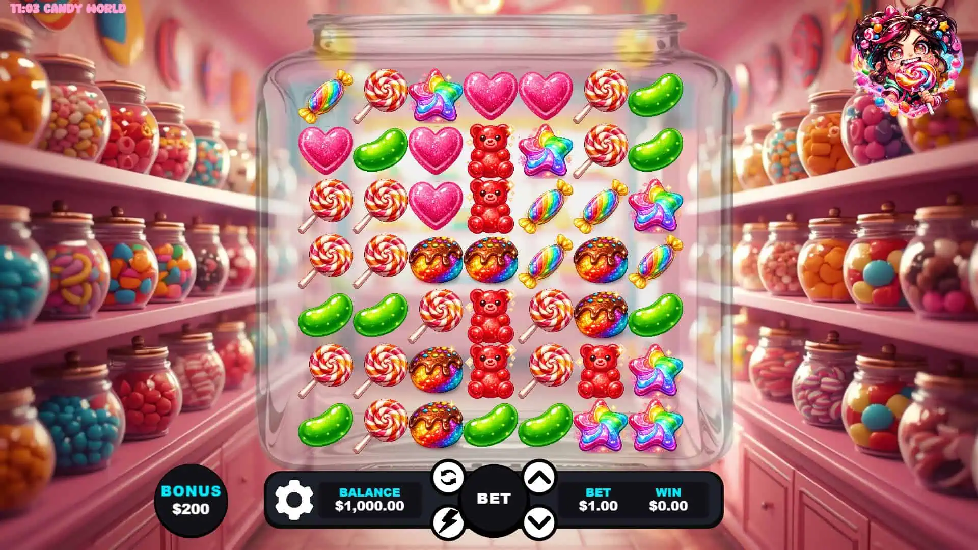 CandyWorld slot gameplay reels