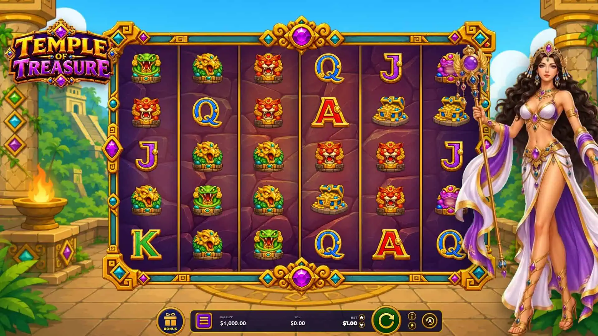 Temple of Treasure slot gameplay reels
