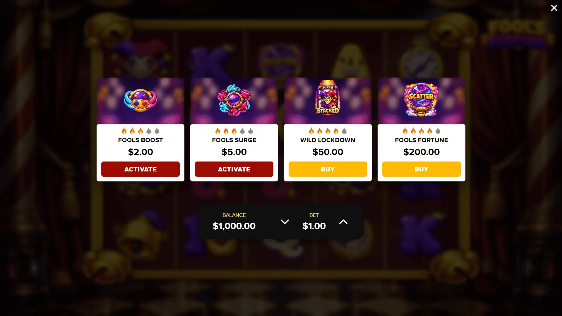 Fool's Fortune bonus buy menu