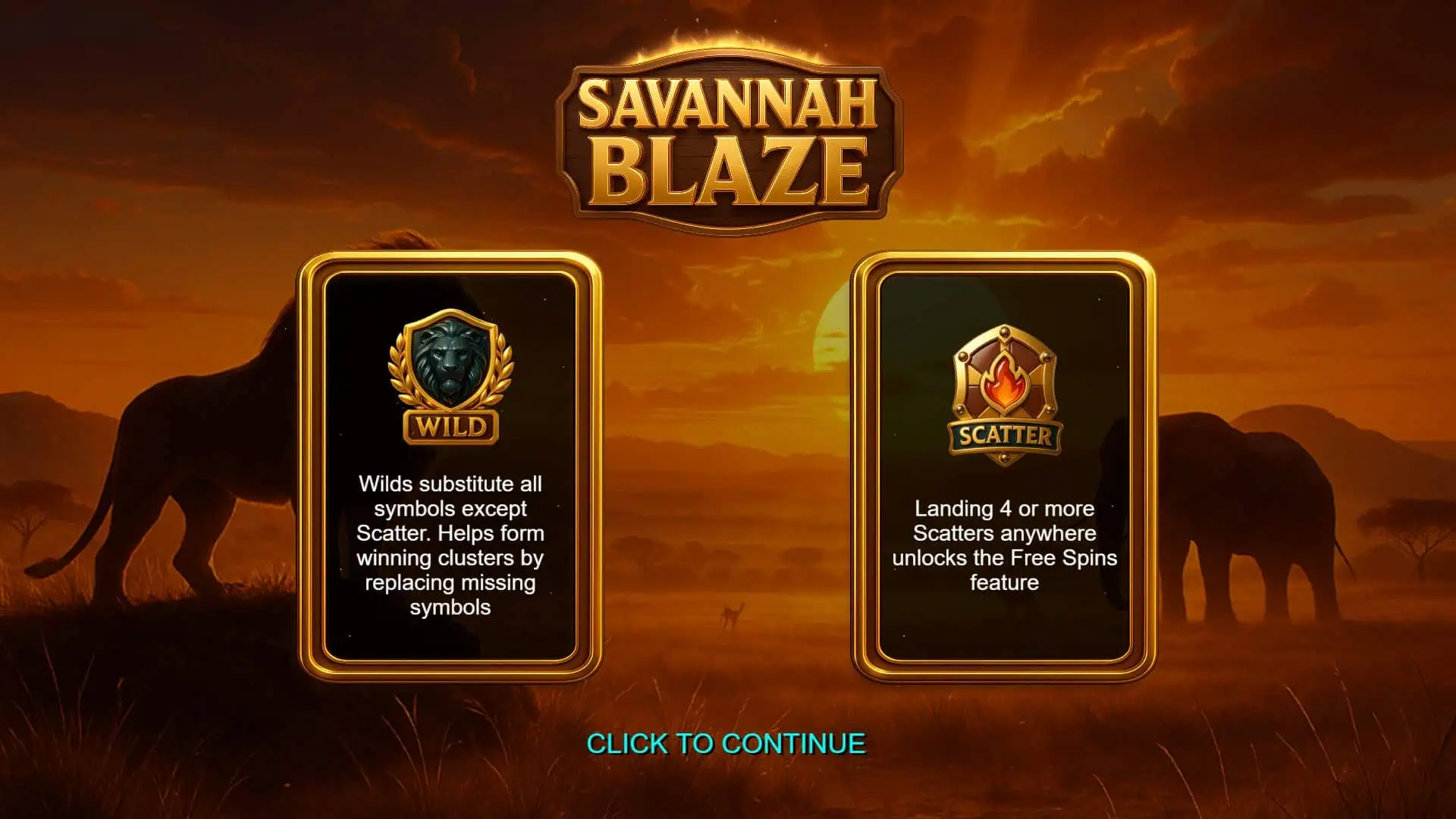 Savannah Blaze slot intro screen