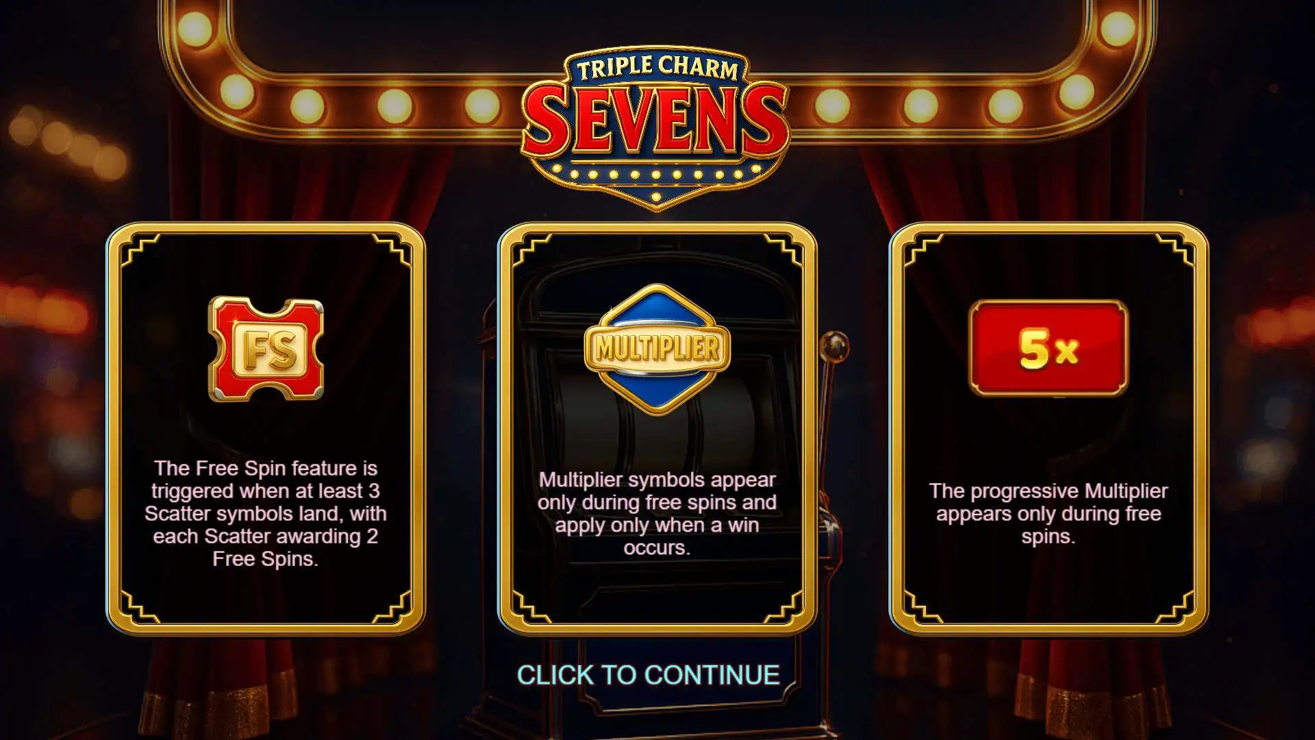 Triple Charm Sevens slot intro screen