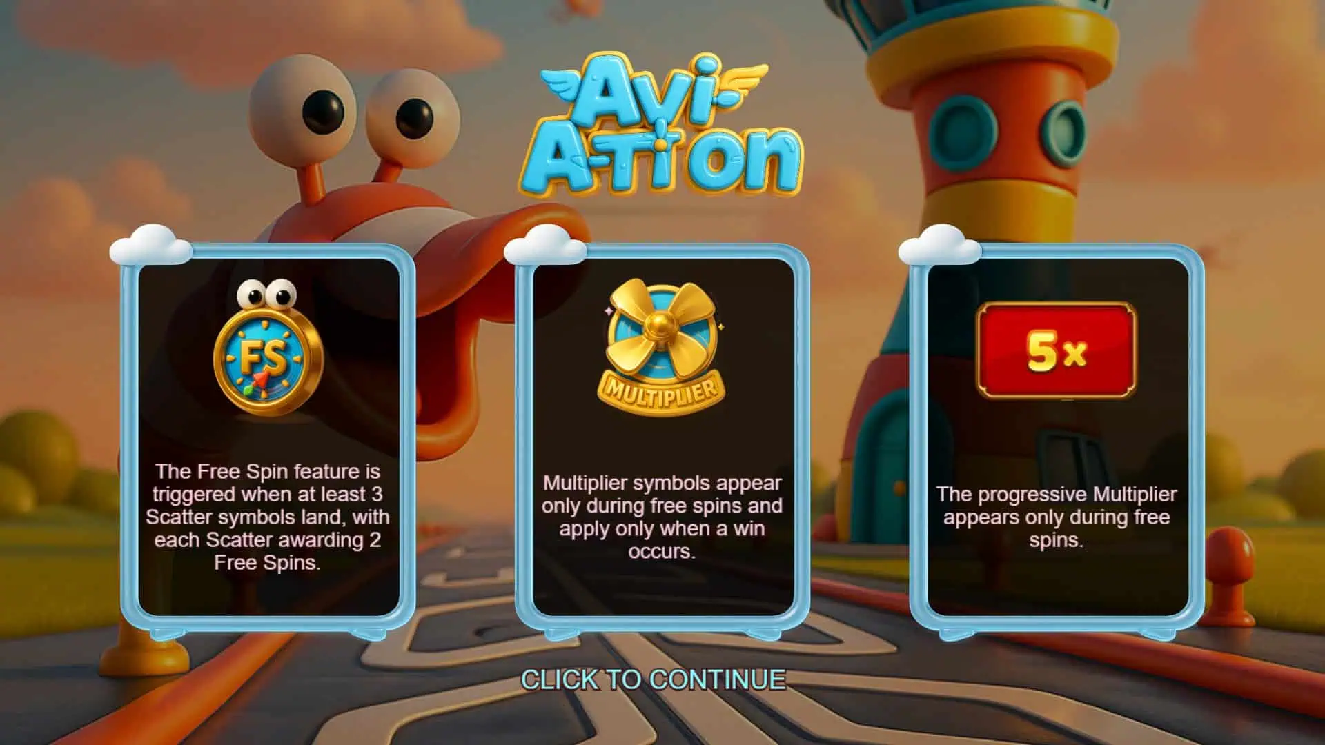 AviAtion slot intro screen