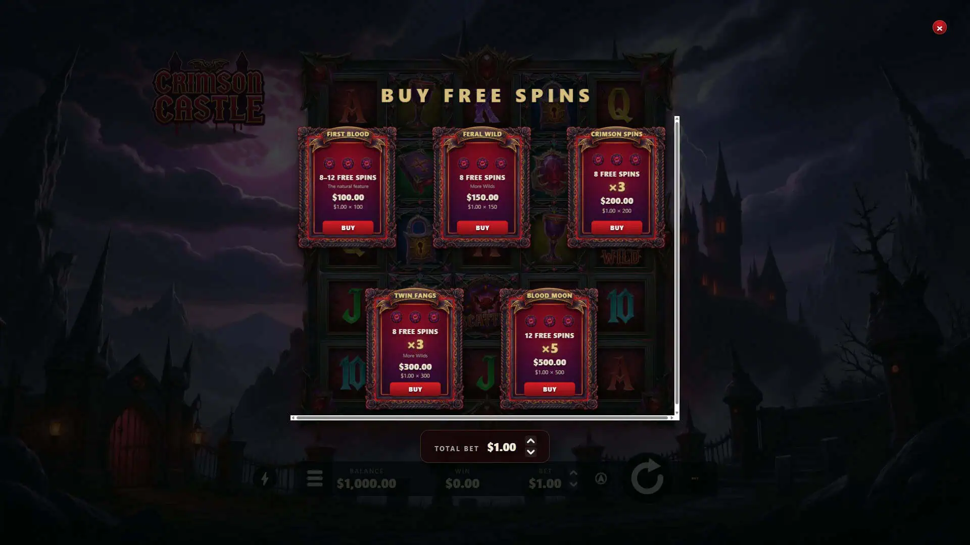 Crimson Castle bonus buy menu