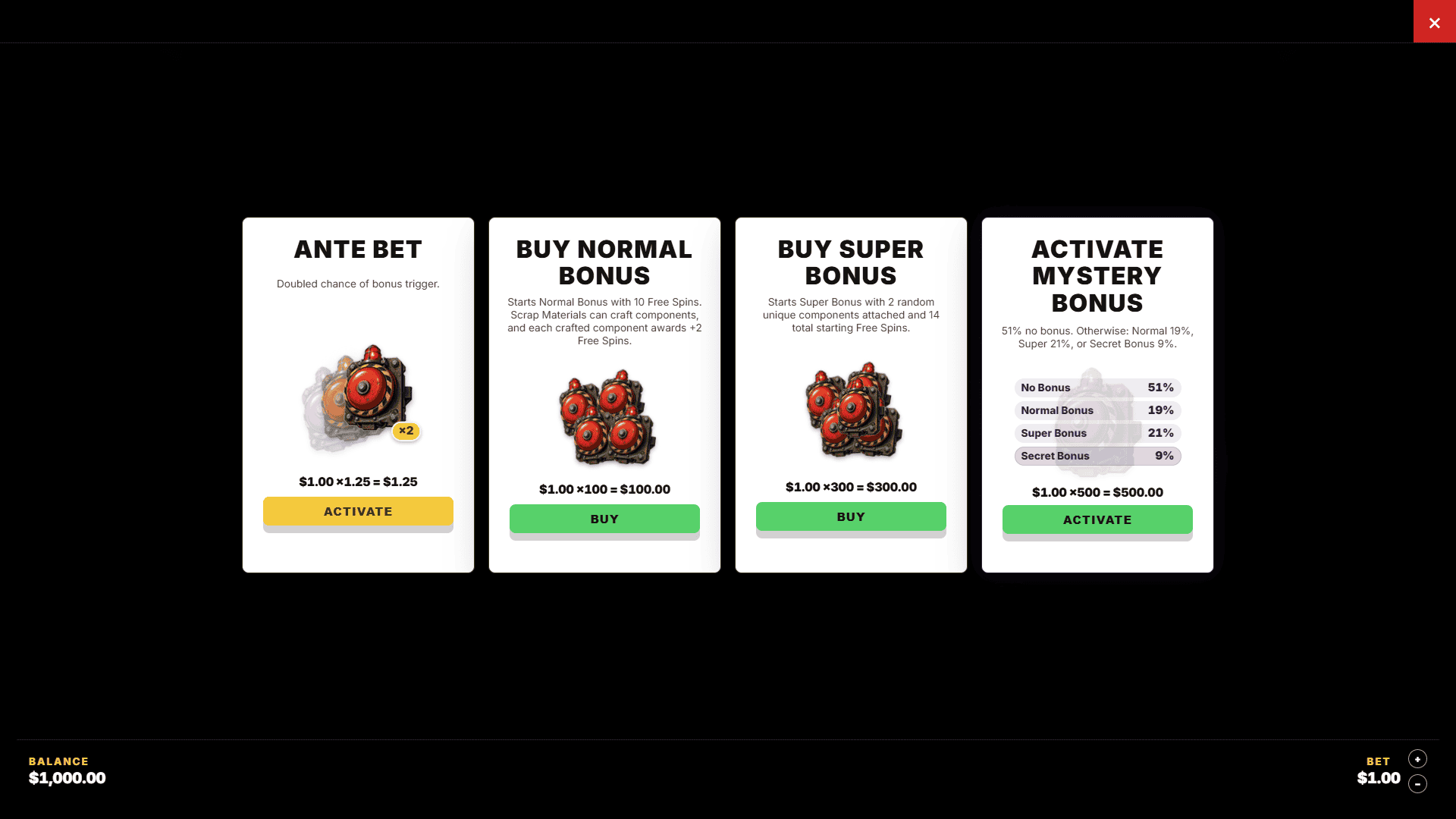 Scrap Goblins bonus buy menu