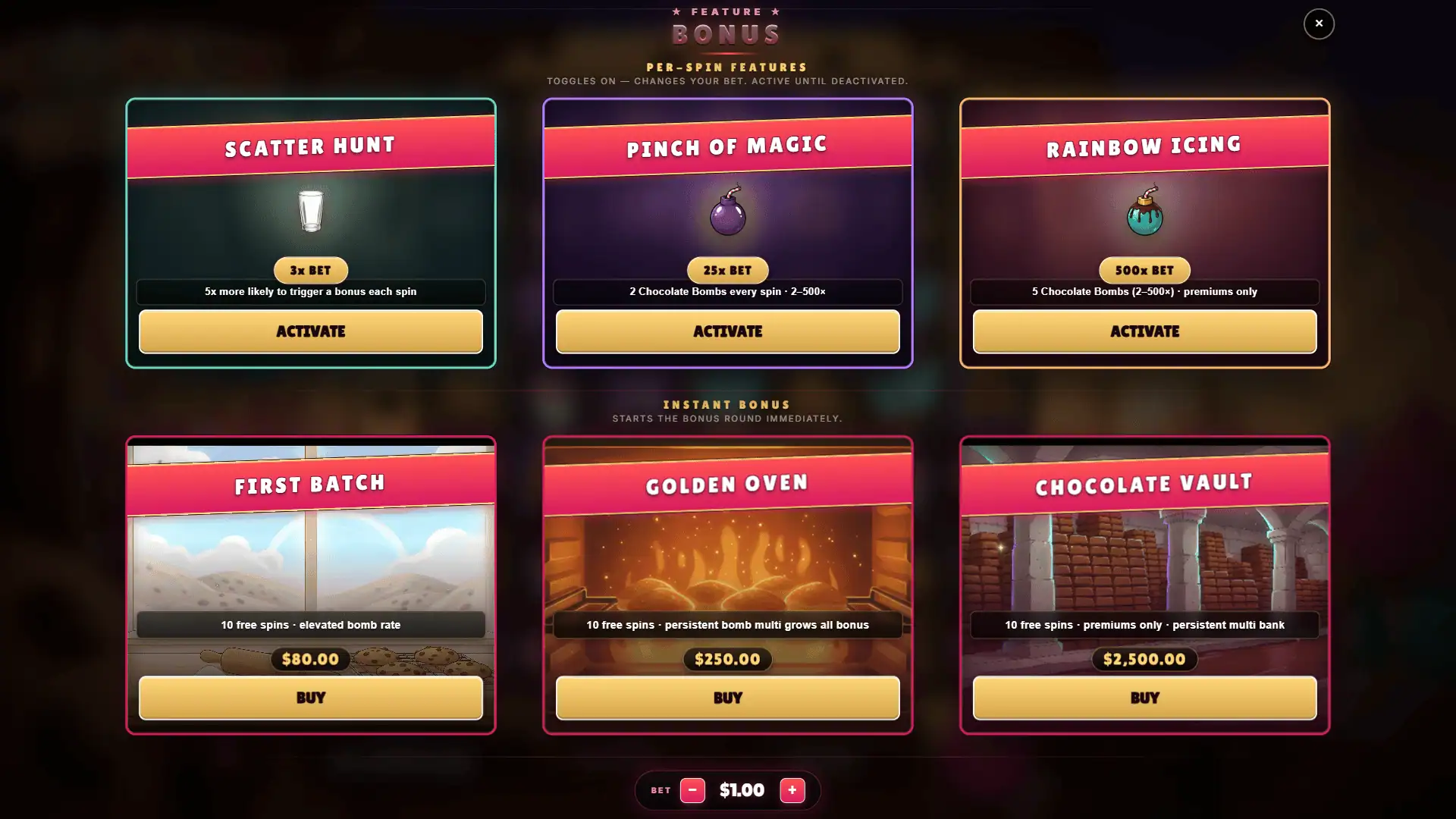Cookie Wizard bonus buy menu