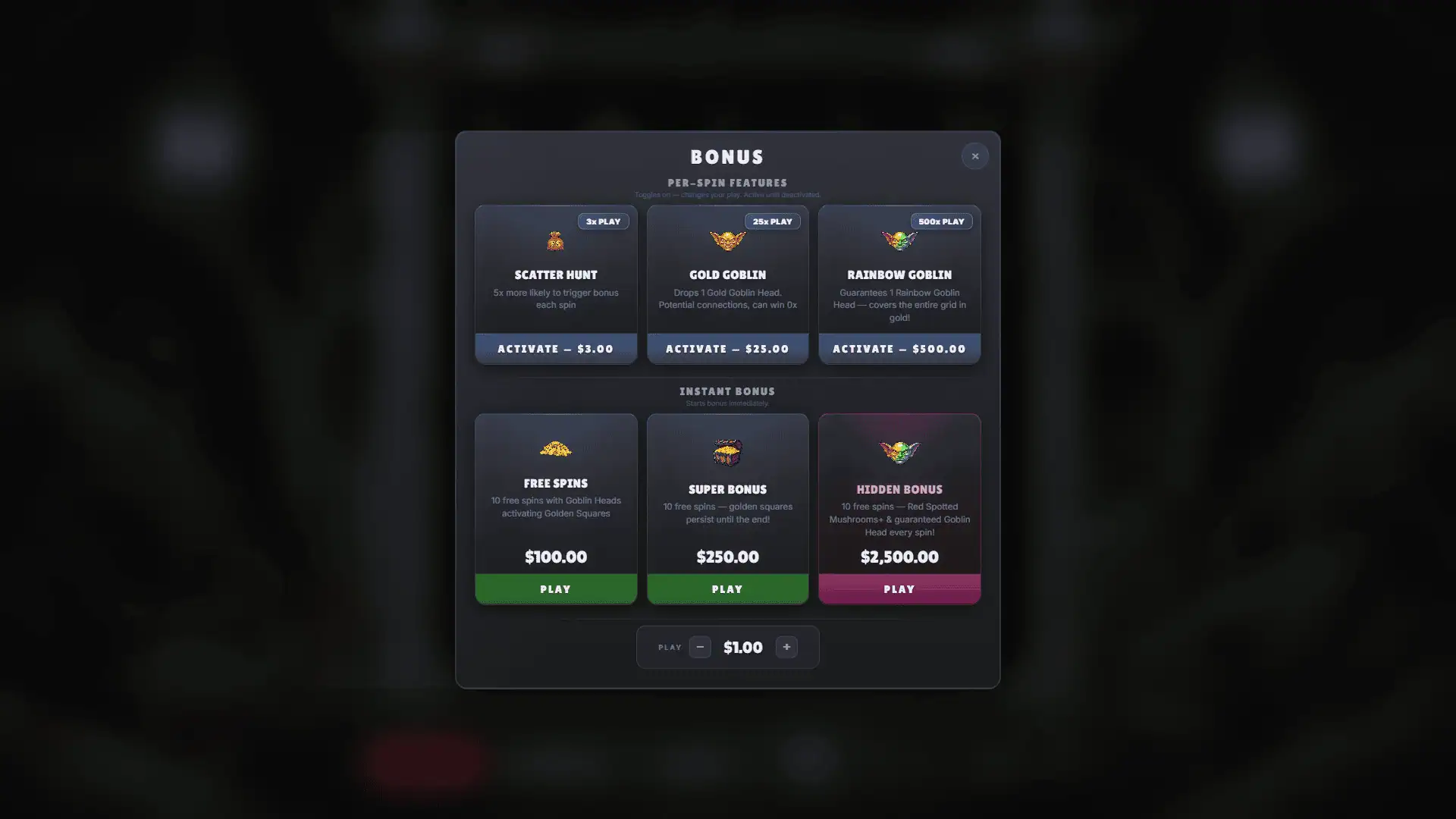 Loot Goblins bonus buy menu