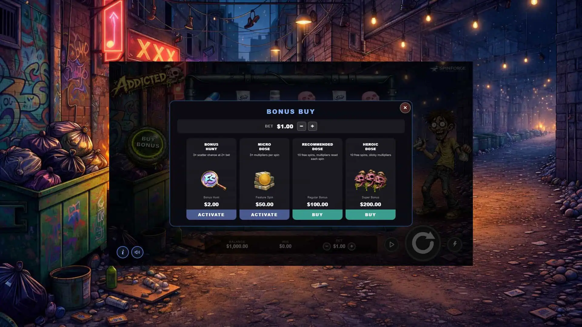 Addicted bonus buy menu