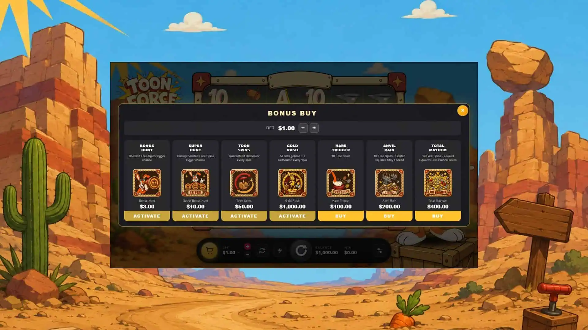 Toon Force bonus buy menu
