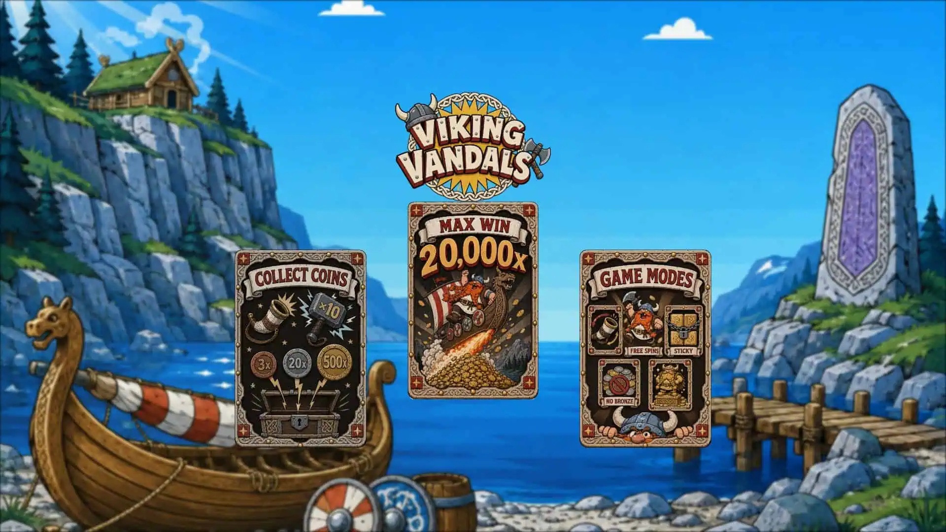 Viking Vandals Cluster Pays slot intro screen